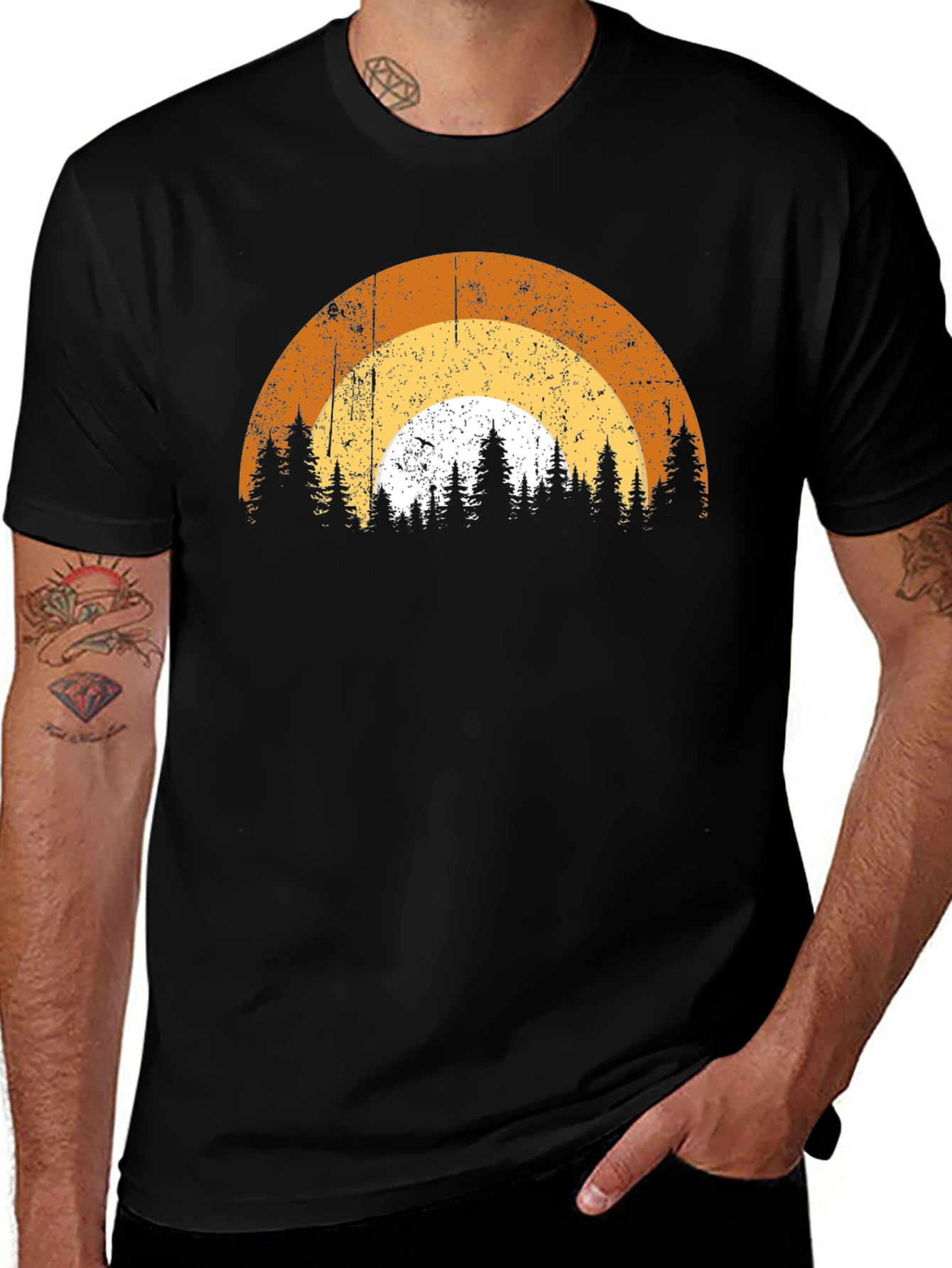 Variant 19 of Retro Sunset Forest T-Shirt - Black Graphic Tee