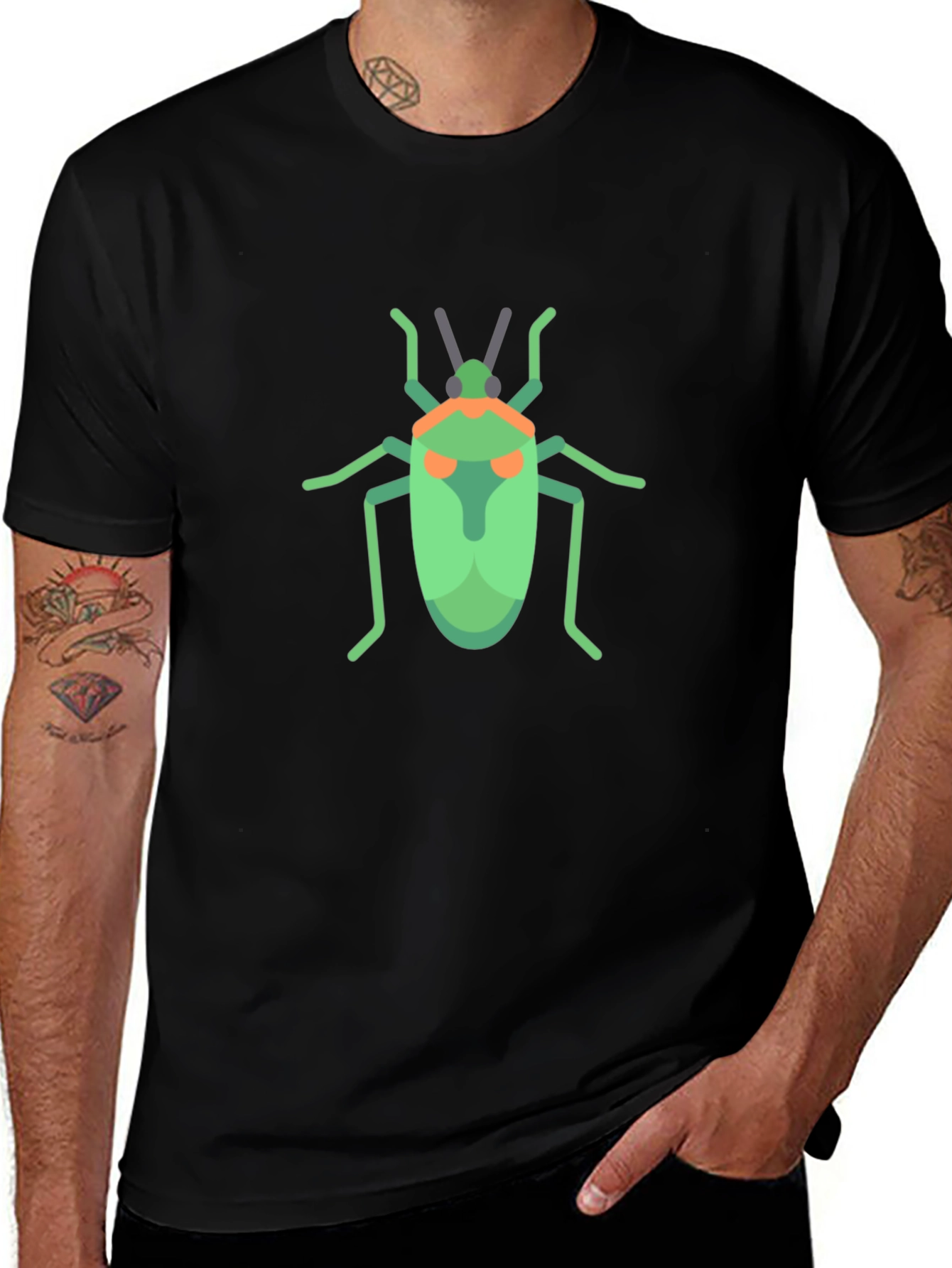 Variant 24 of Geometric Bug Graphic Tee - Black Cotton T-Shirt