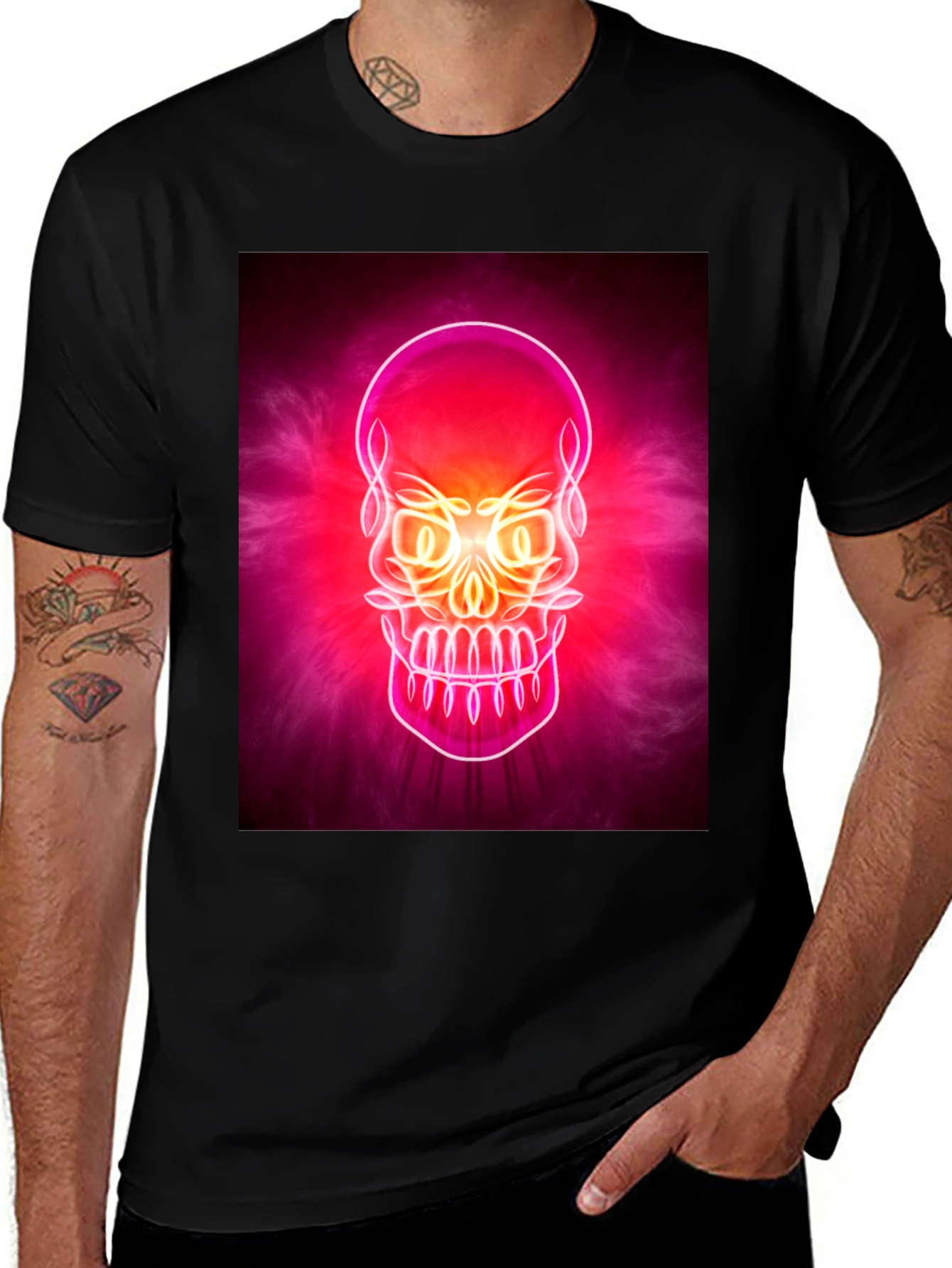 Variant 30 of Neon Skull Graphic Tee - Black