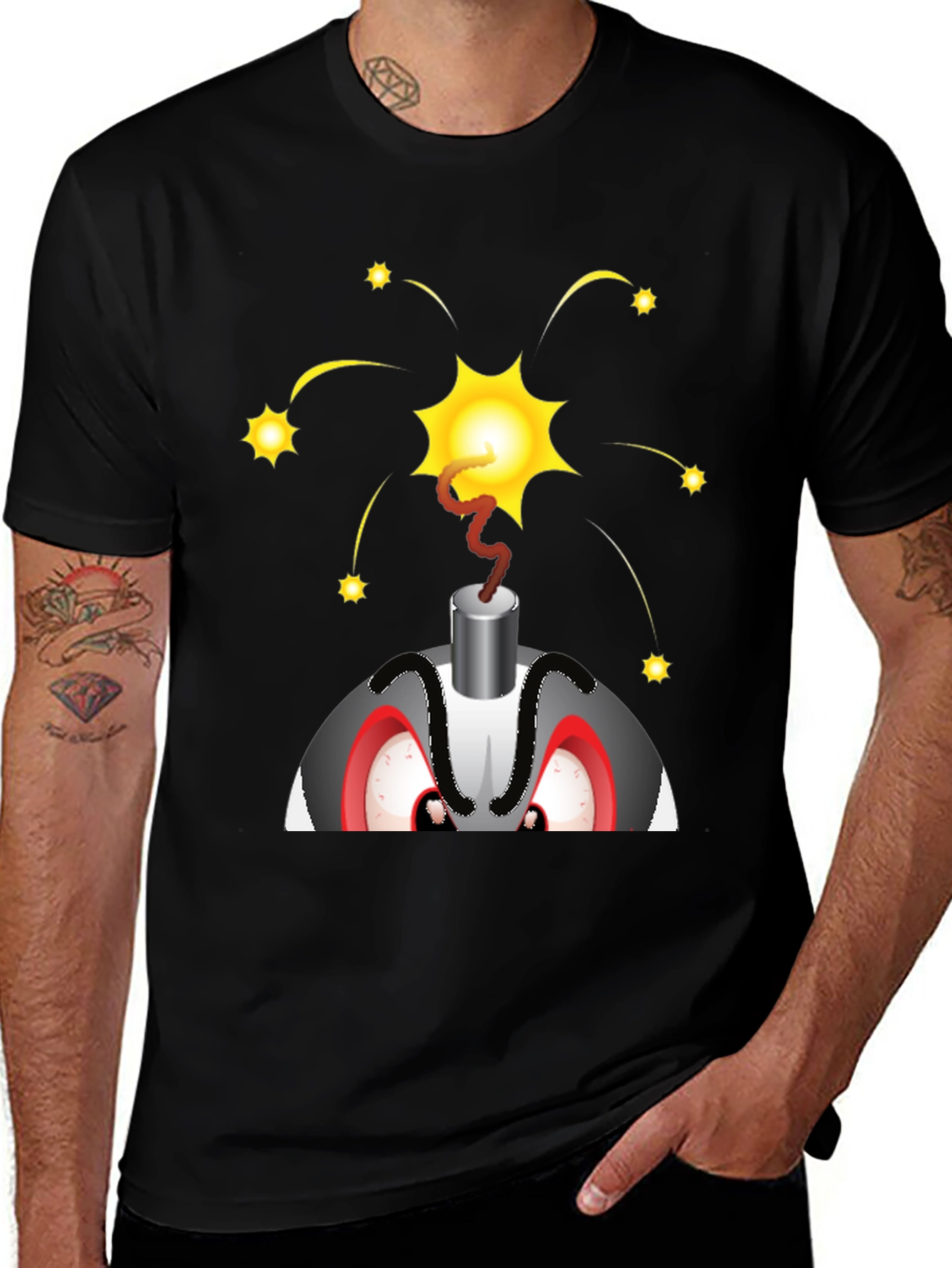 Variant 16 of Explosive Cartoon Bomb Graphic Tee - Black Cotton Shirt