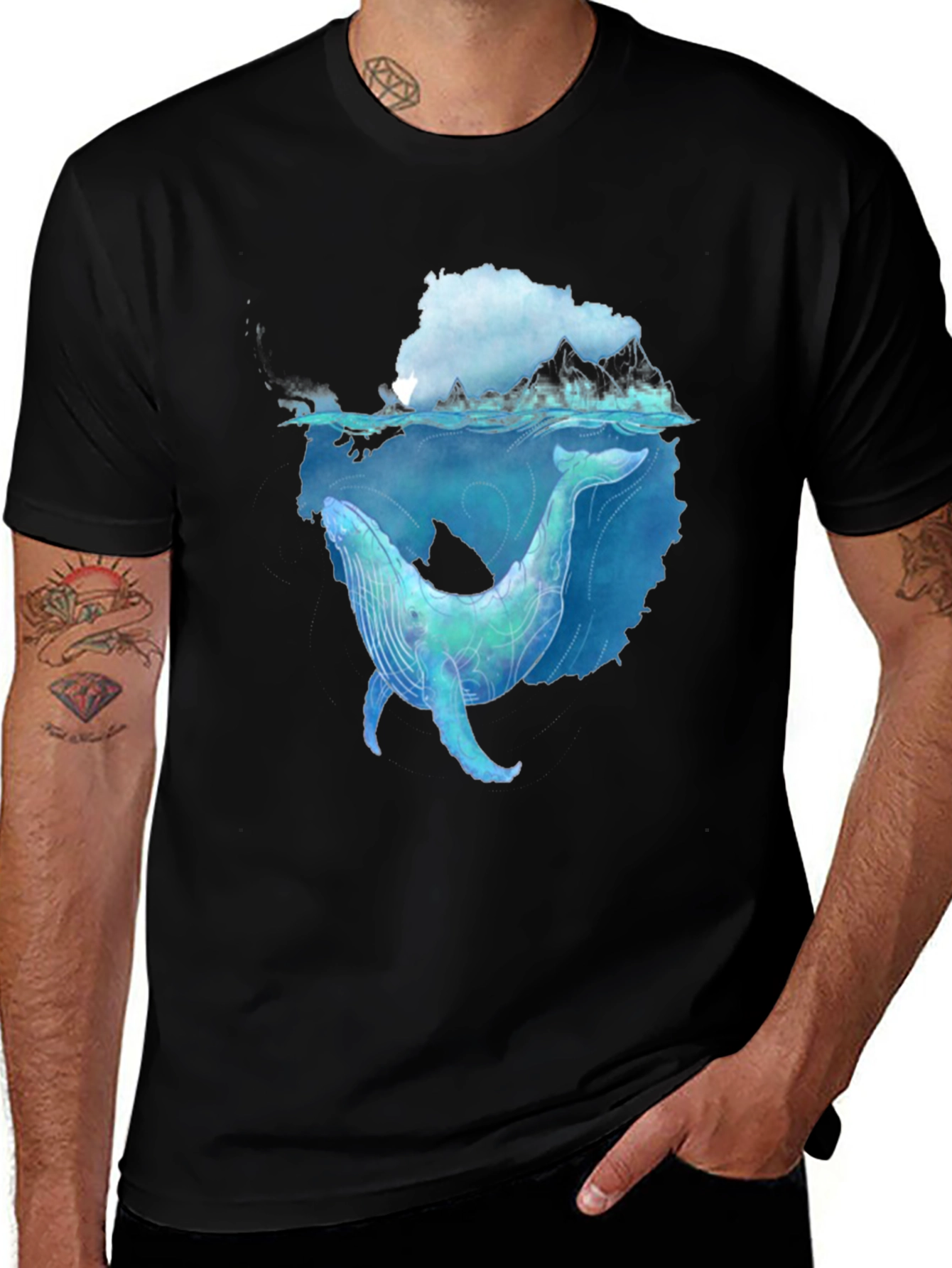 Variant 24 of Whale Graphic Black Tee - Artistic Ocean Design