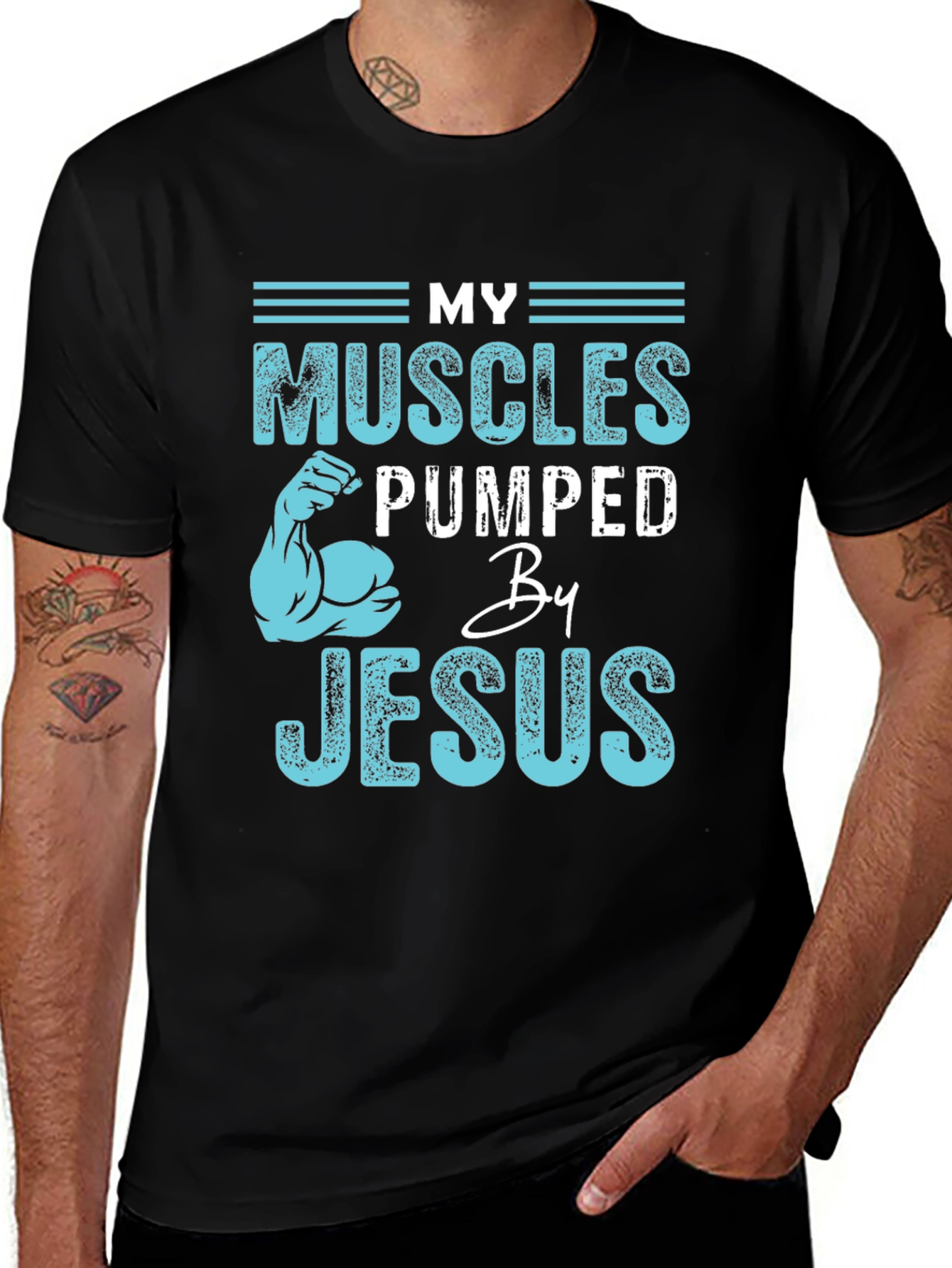 Variant 6 of My Muscles Pumped By Jesus Black T-Shirt