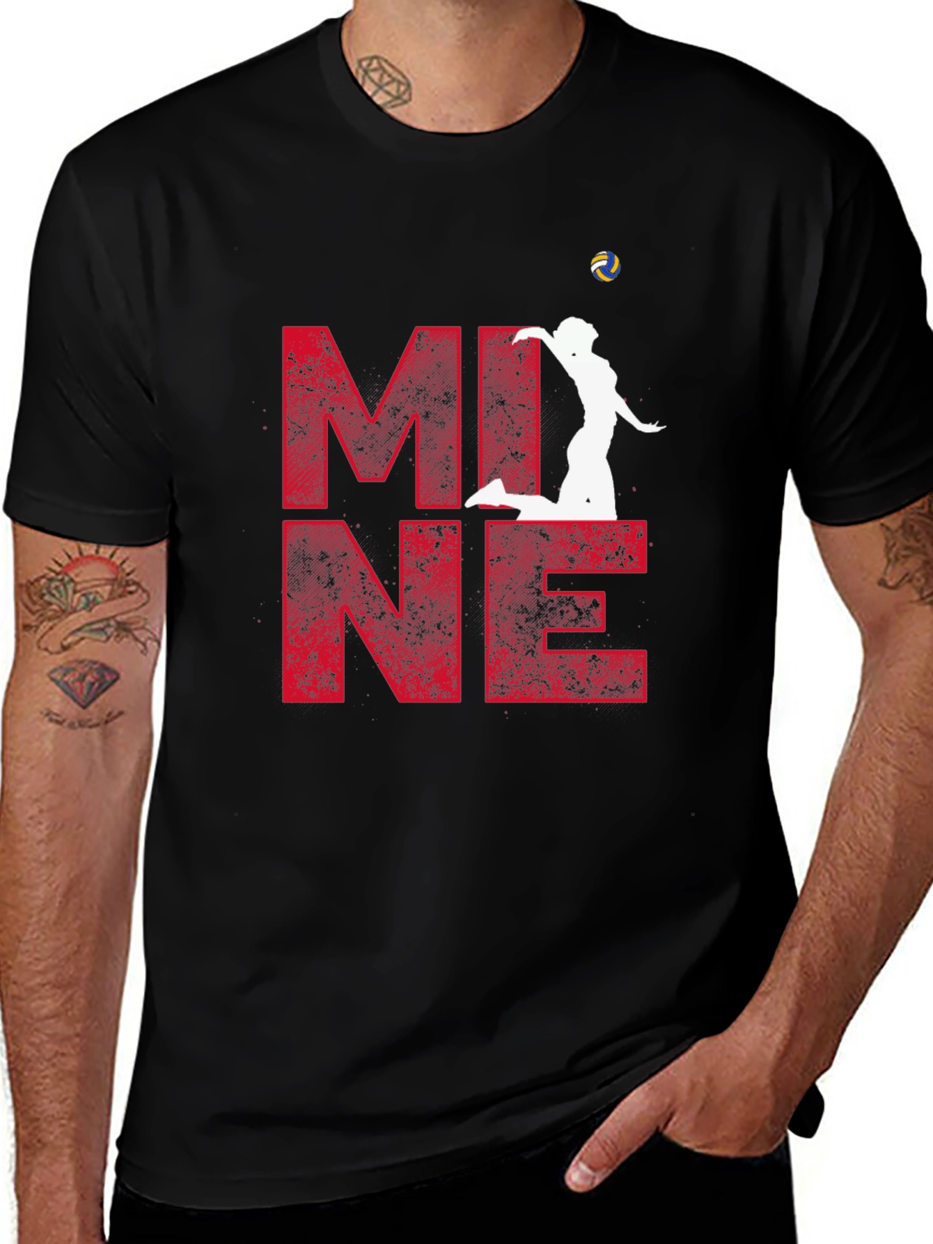 Volleyball Graphic Tee - "MINE!" Red & Black Shirt