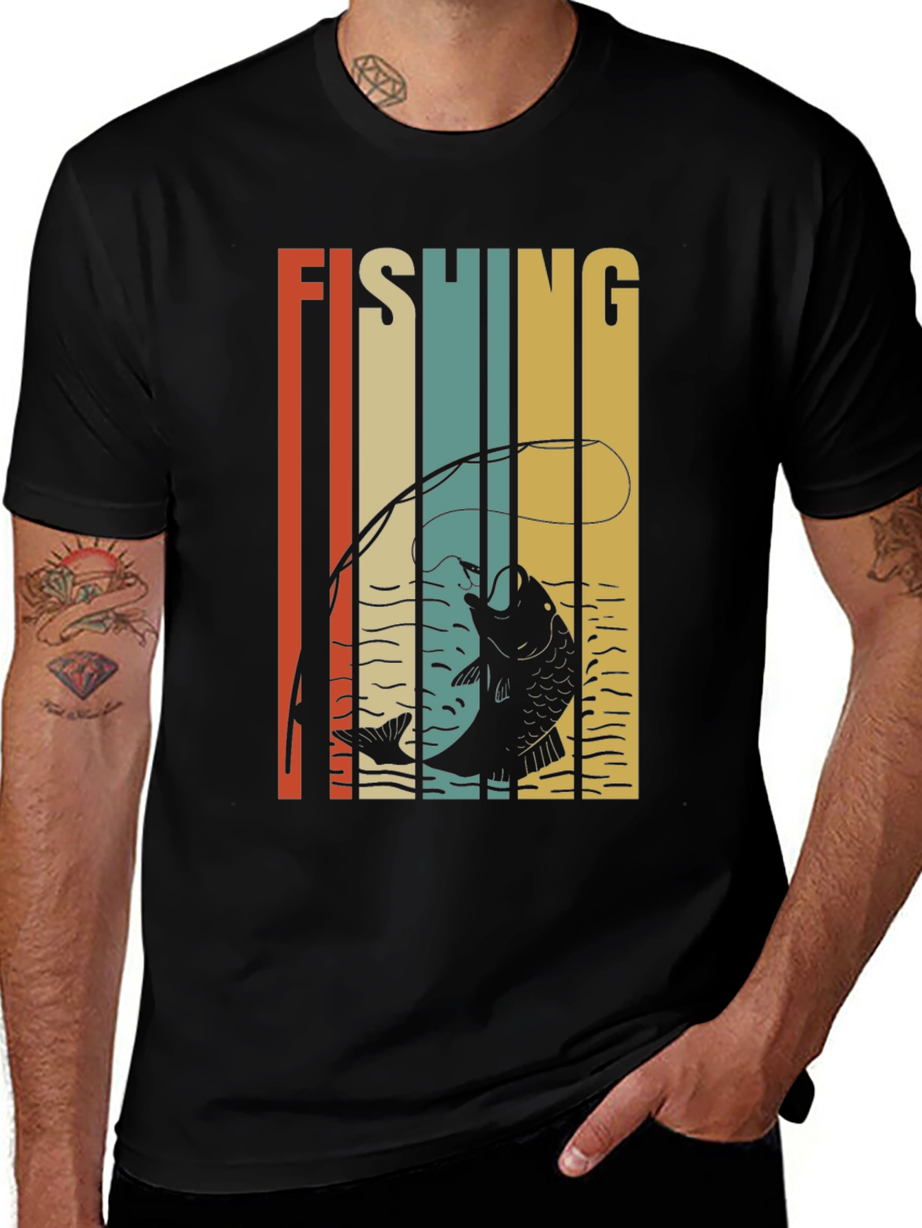 Variant 10 of Retro Fishing Graphic T-Shirt - Black