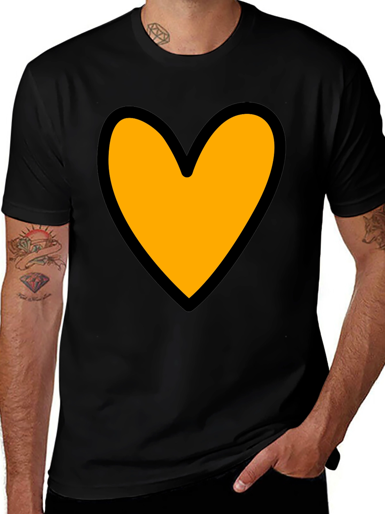 Variant 8 of Heart Graphic Tee - Black Cotton Blend Casual T-Shirt