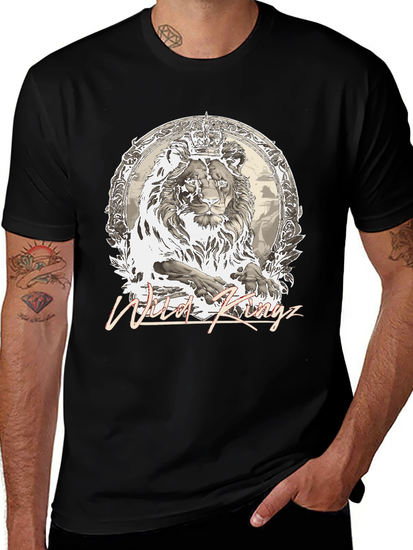 Variant 6 of Wild Kingz Lion Graphic Tee - Black