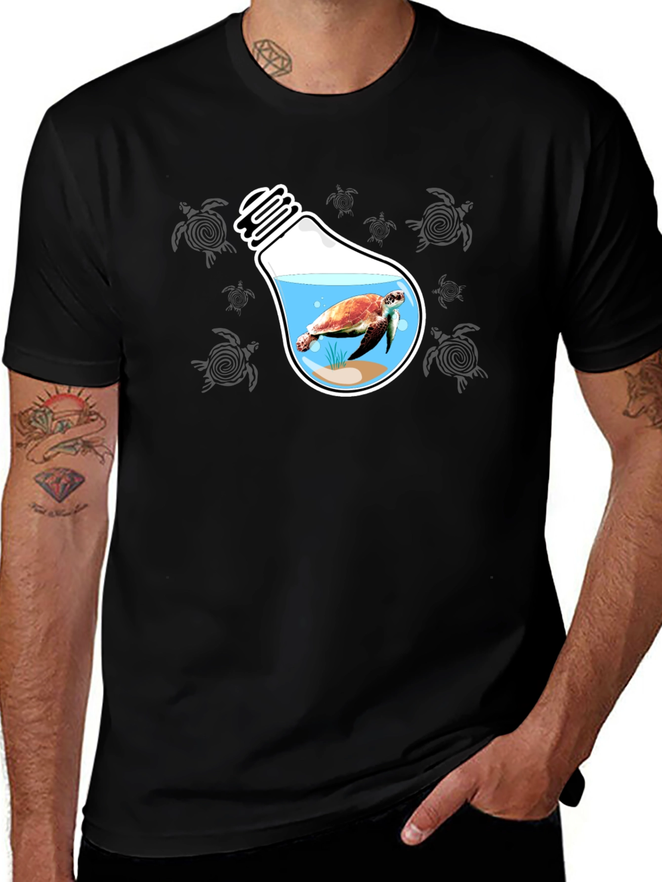 Variant 14 of Turtle Lightbulb Black Graphic Tee