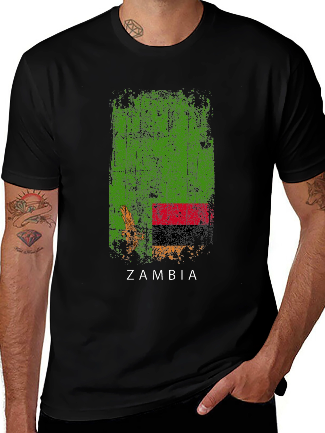Zambia Flag Graphic T-Shirt - Distressed Design