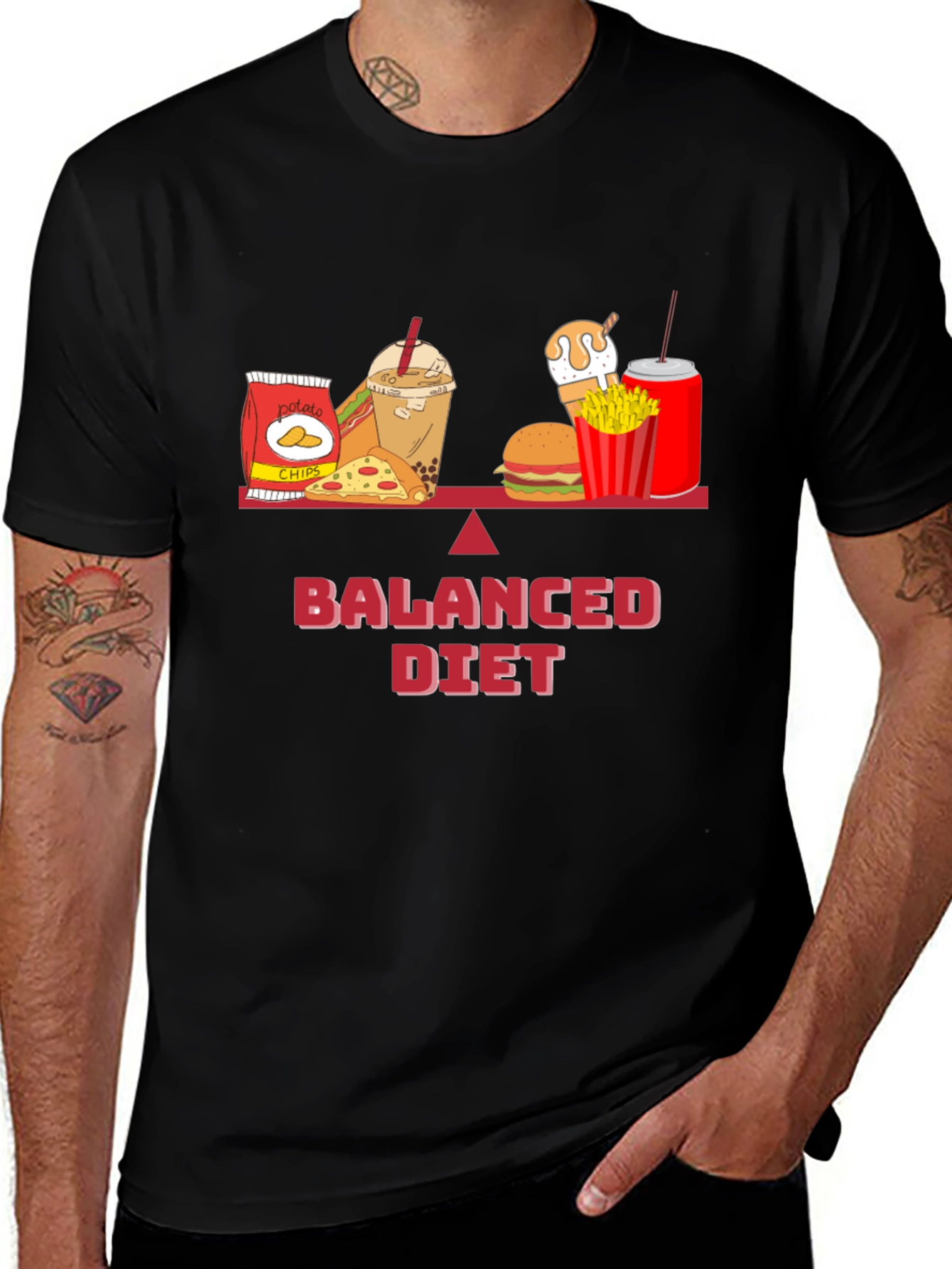 Variant 22 of Balanced Diet Graphic T-Shirt - Foodie Fun