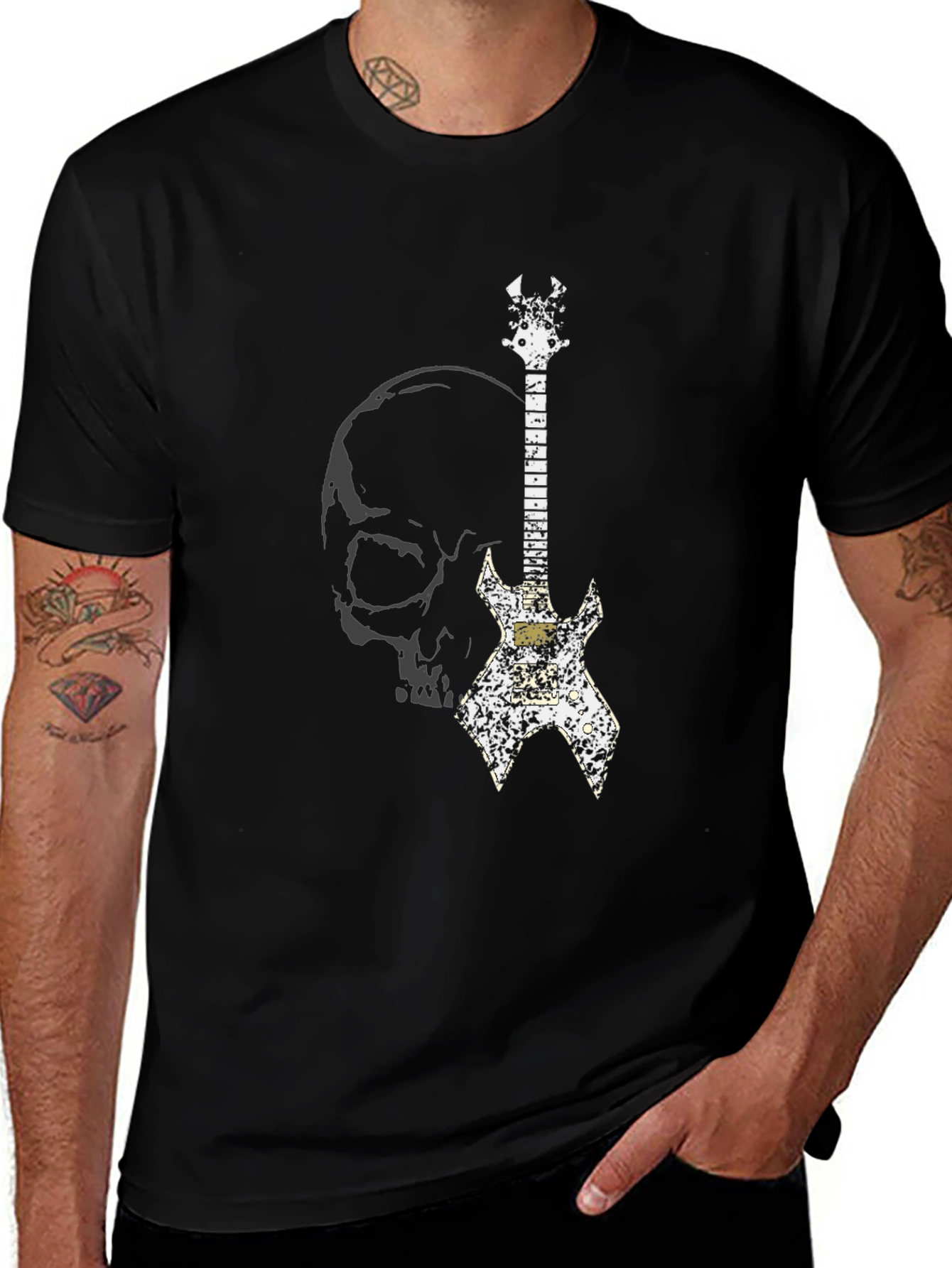 Variant 7 of Skull & Guitar Graphic T-Shirt - Rocker Style