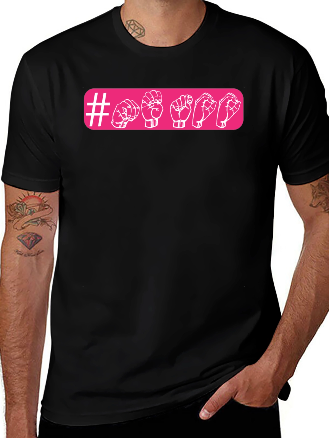Variant 4 of ASL Sign Language Hashtag Black Tee