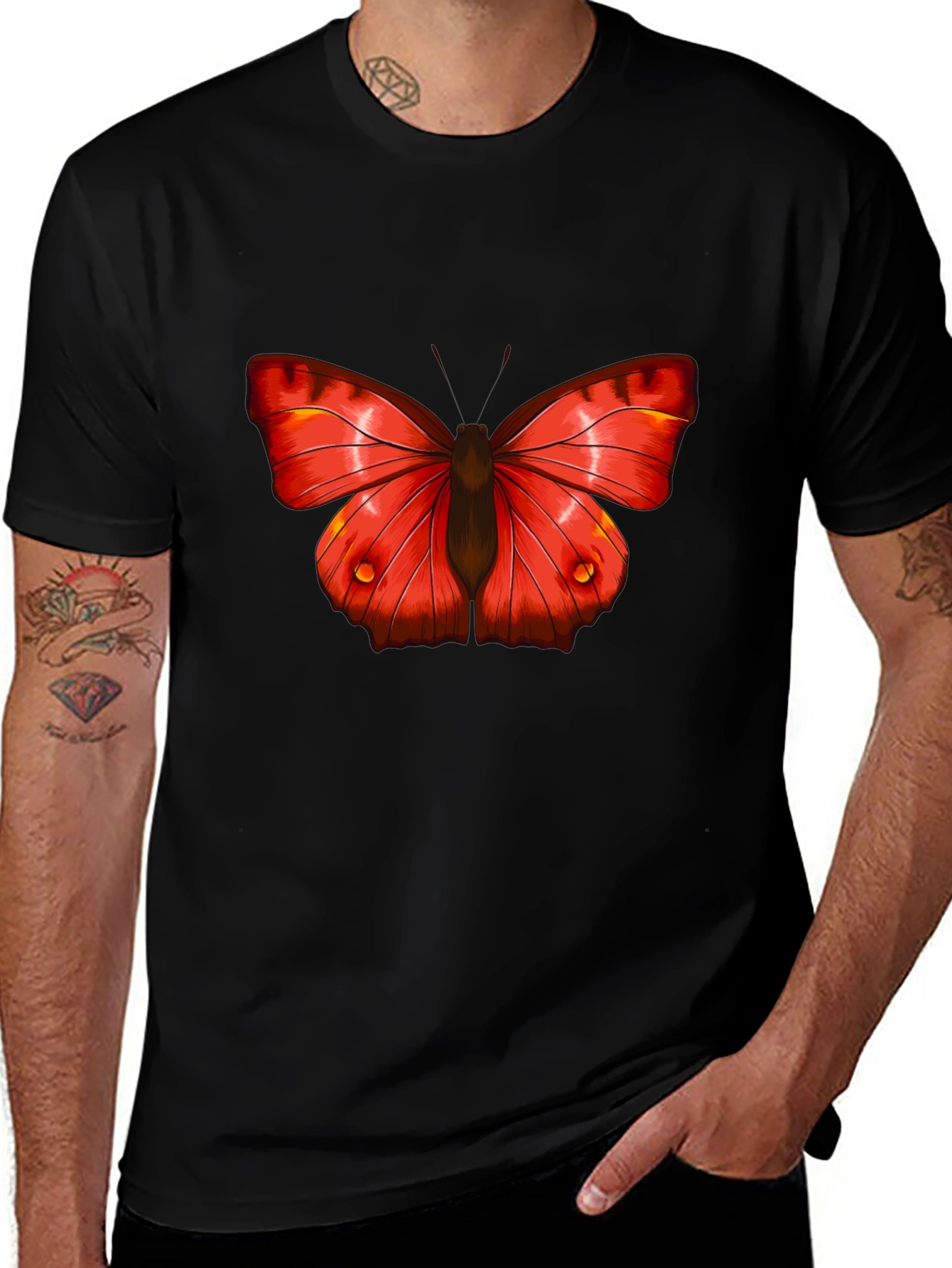 Butterfly Graphic Tee - Bold Red Insect Print