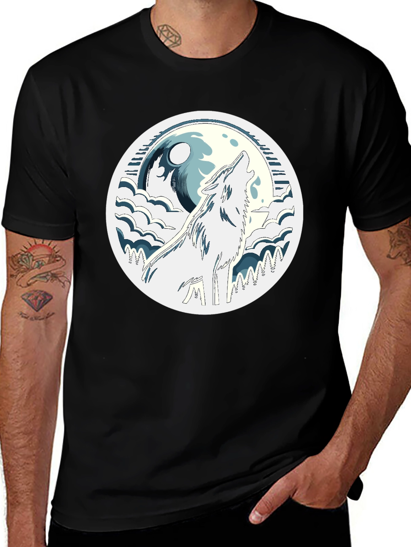Variant 11 of Wolf Howling at Moon Graphic Tee