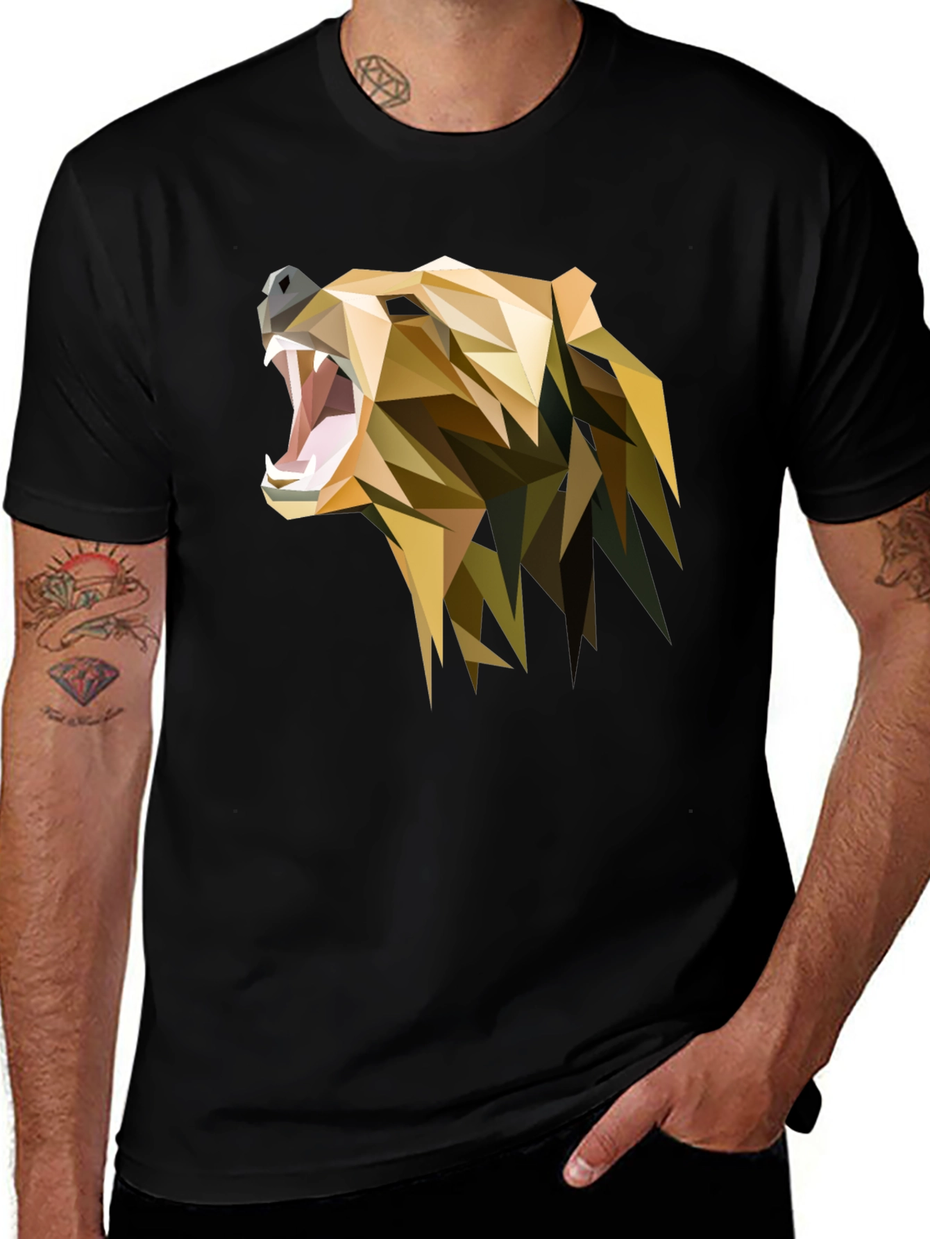 Variant 18 of Geometric Bear Graphic Black T-Shirt