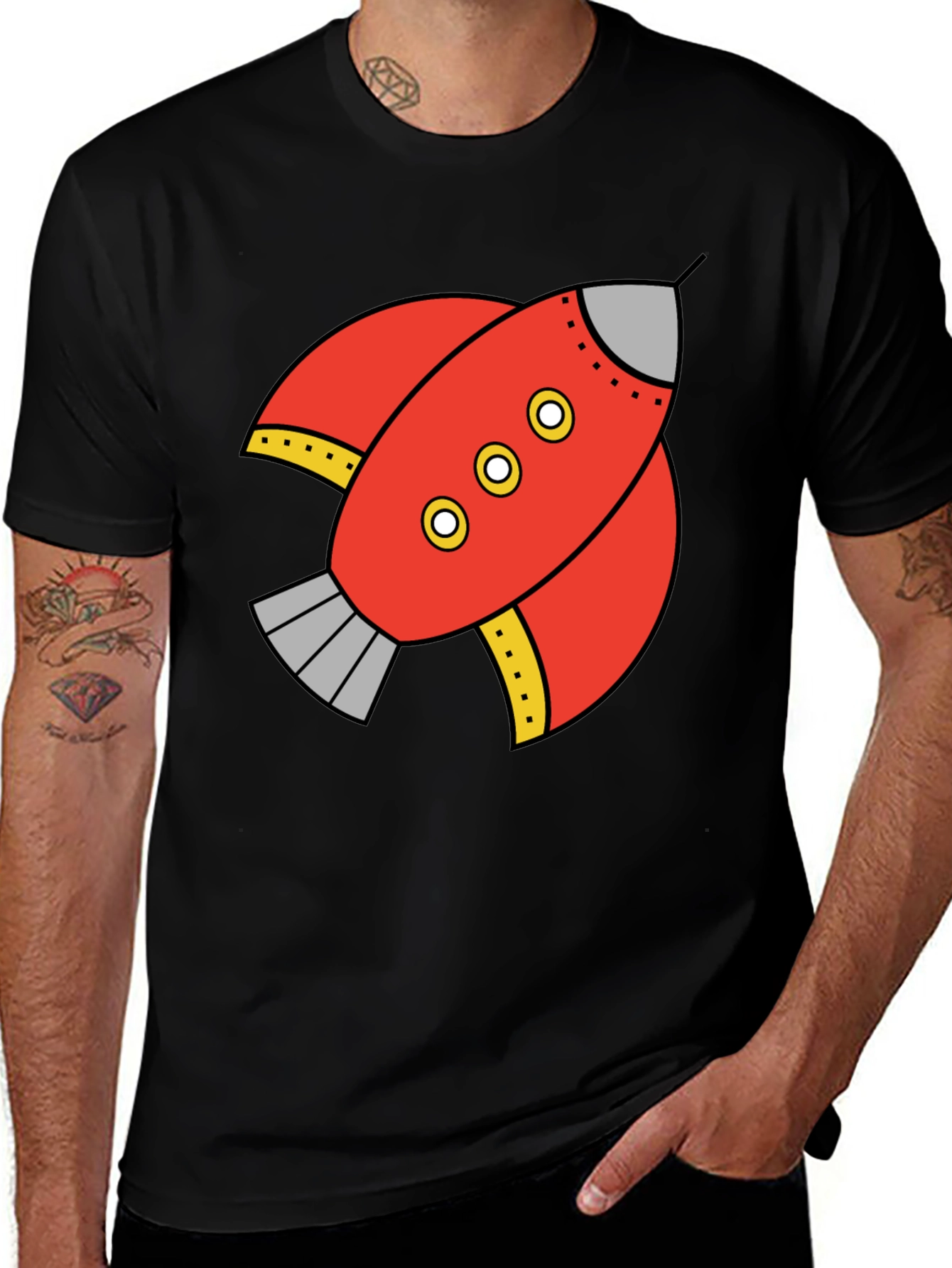 Variant 16 of Retro Rocket Graphic T-Shirt - Black