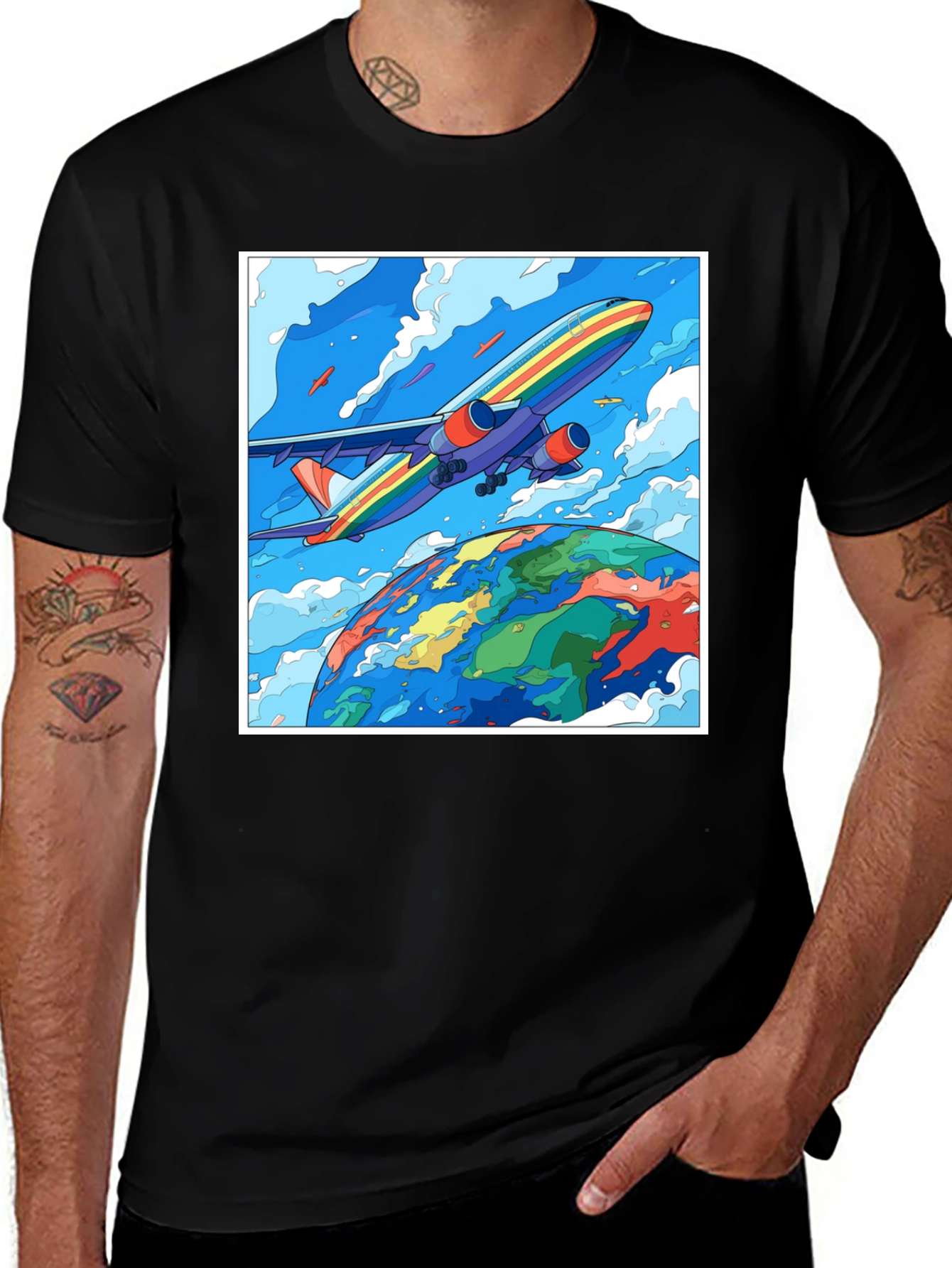 Variant 19 of Rainbow Airplane Earth Graphic Tee