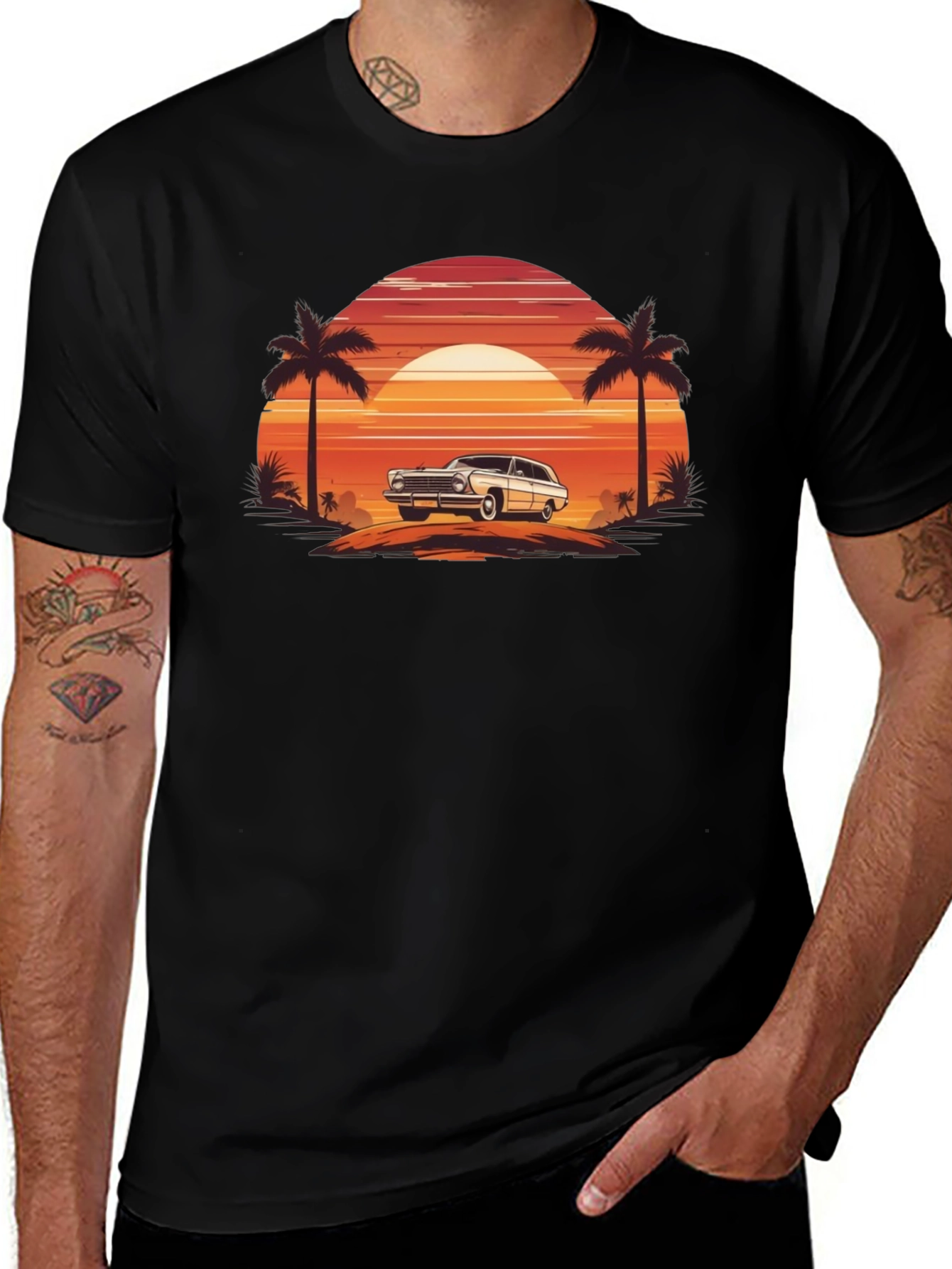 Variant 15 of Retro Sunset Car Graphic Tee