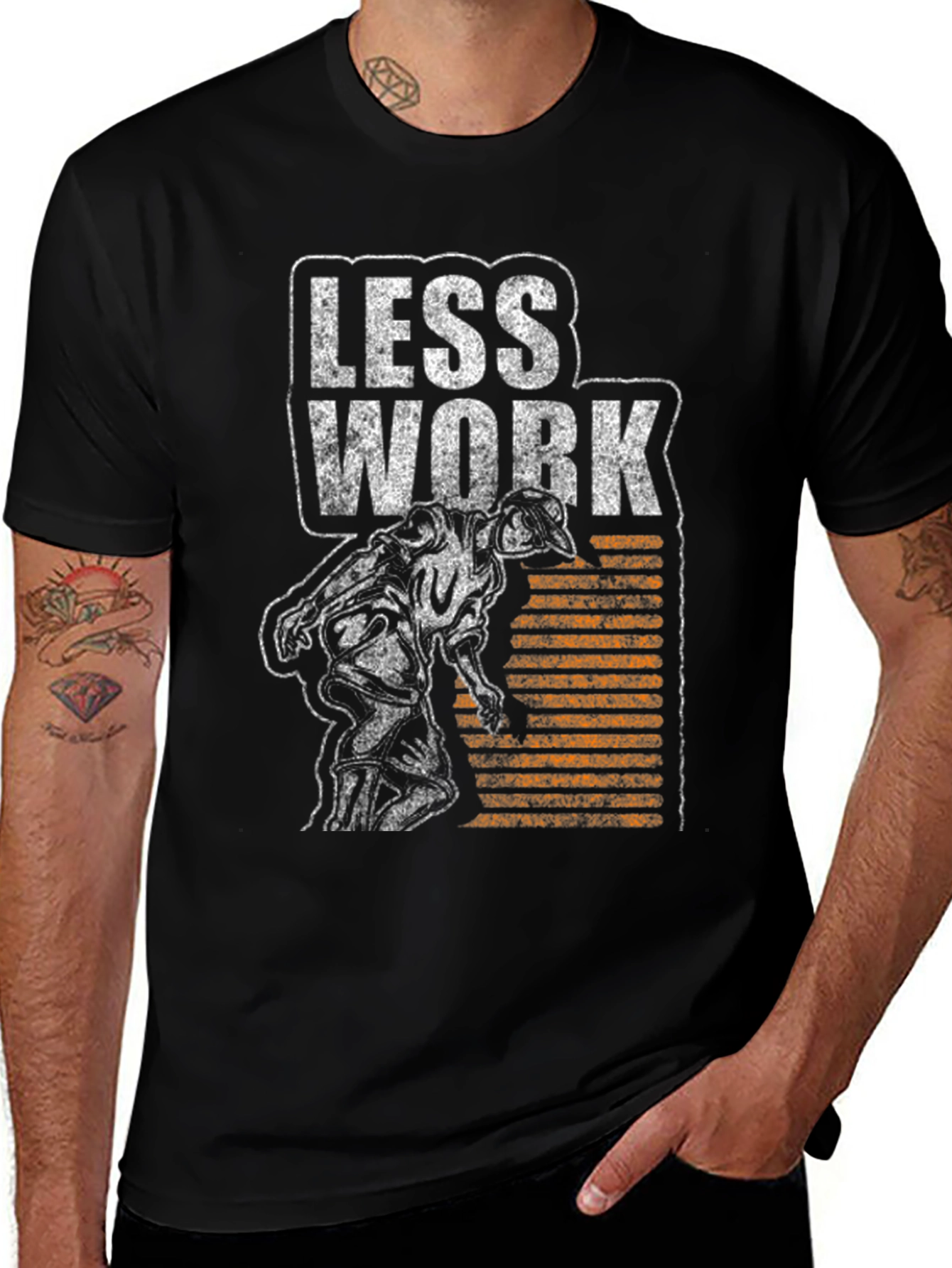 Variant 4 of Less Work Graphic Print Tee - Black
