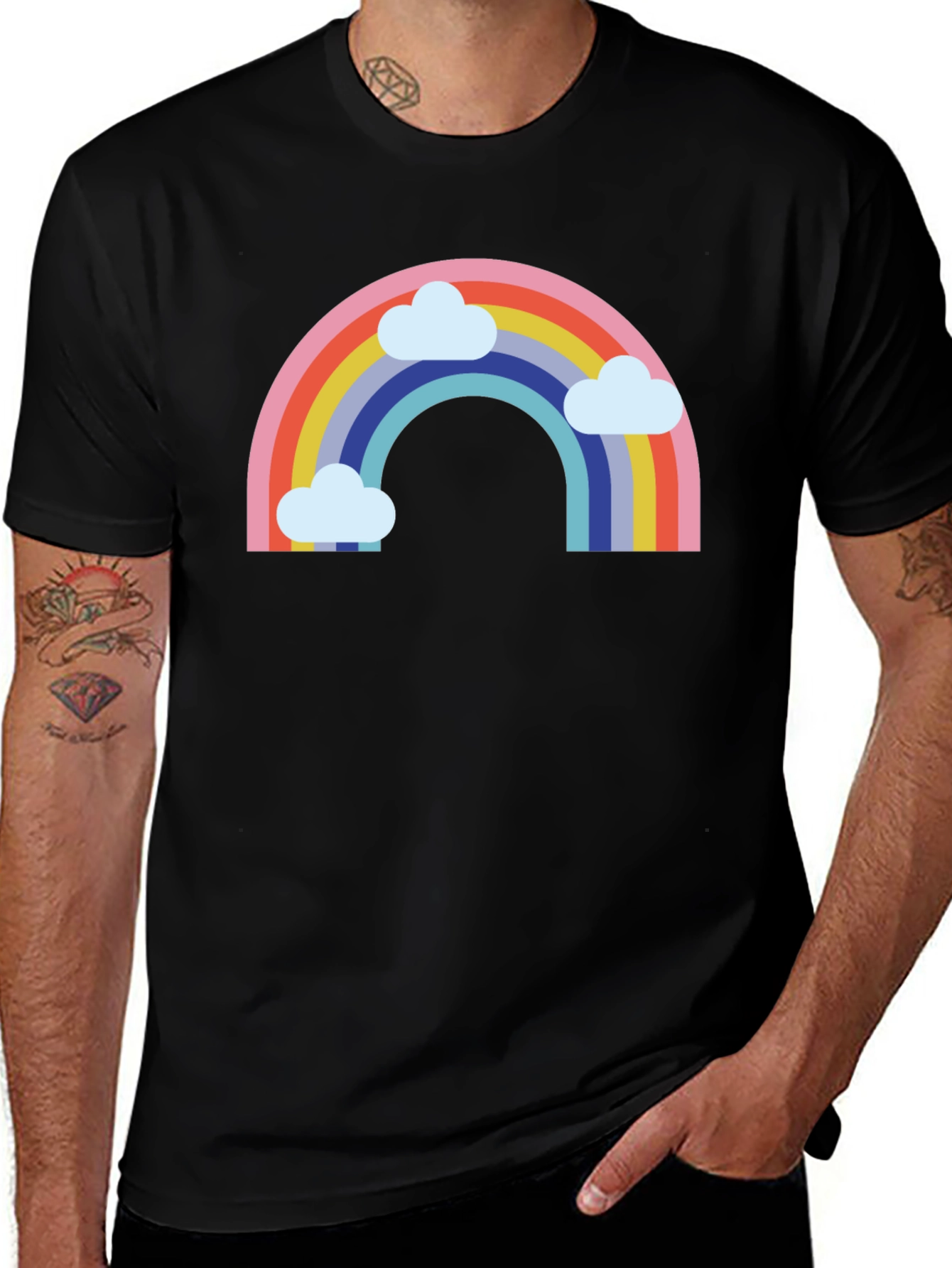 Variant 27 of Rainbow & Clouds Graphic Tee - Black T-Shirt
