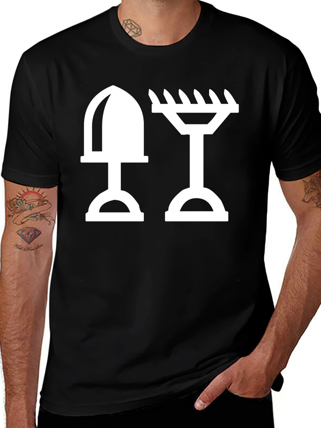 Gardening Tool Graphic Tee - Black Cotton Shirt