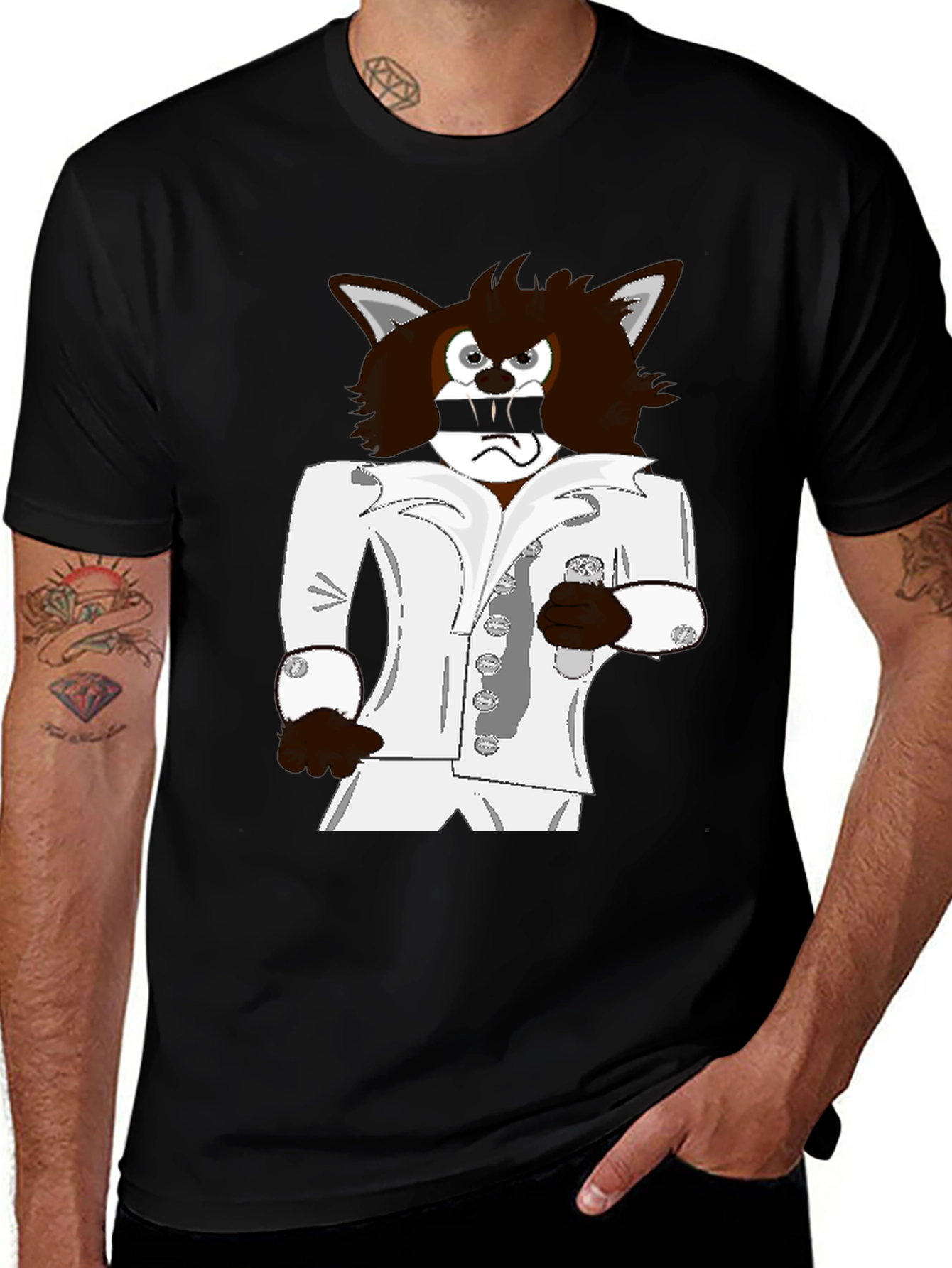 Variant 4 of Cool Cartoon Wolf Graphic T-Shirt - Black