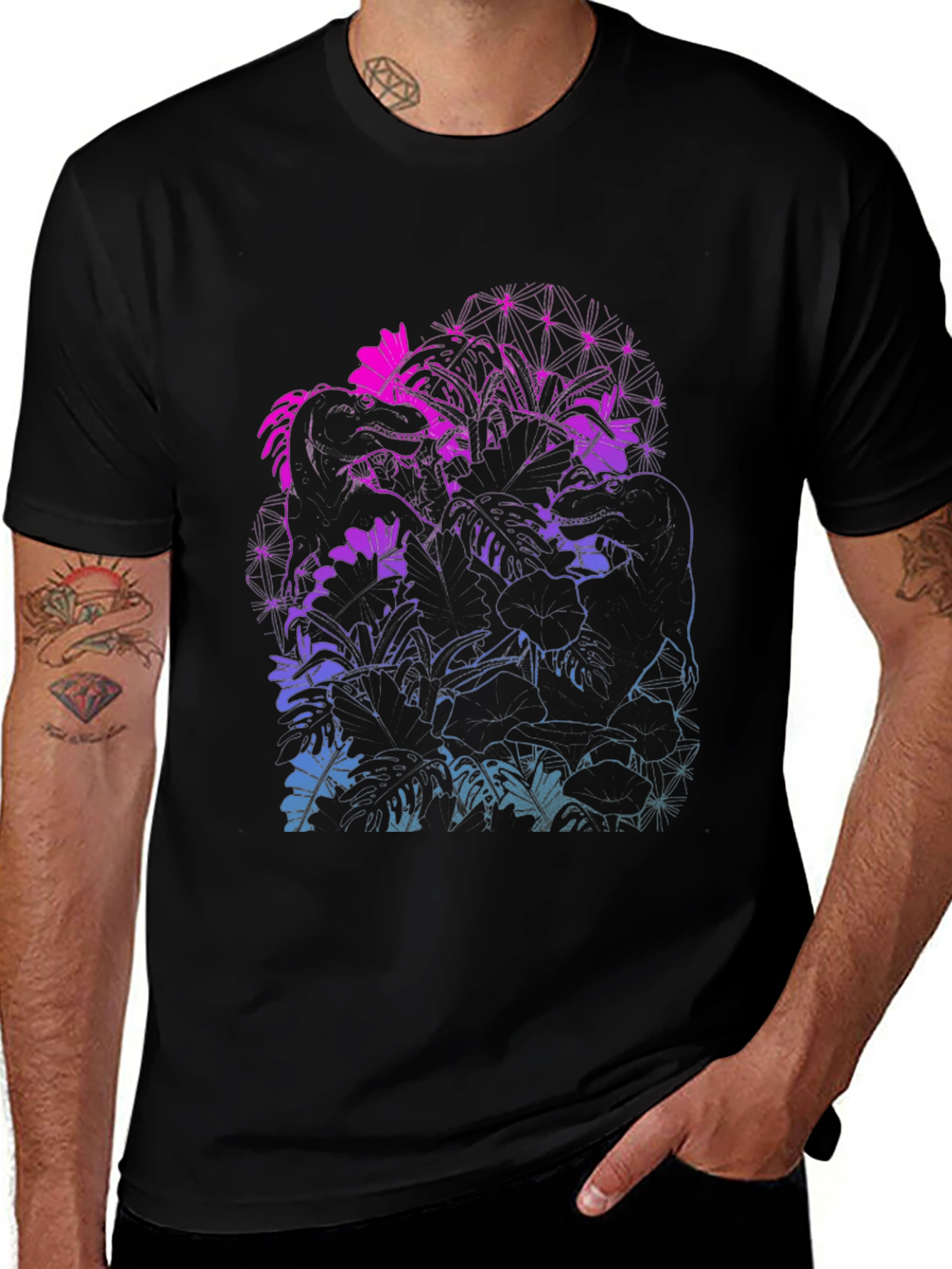 Tropical T-Rex Graphic Tee - Gradient Design