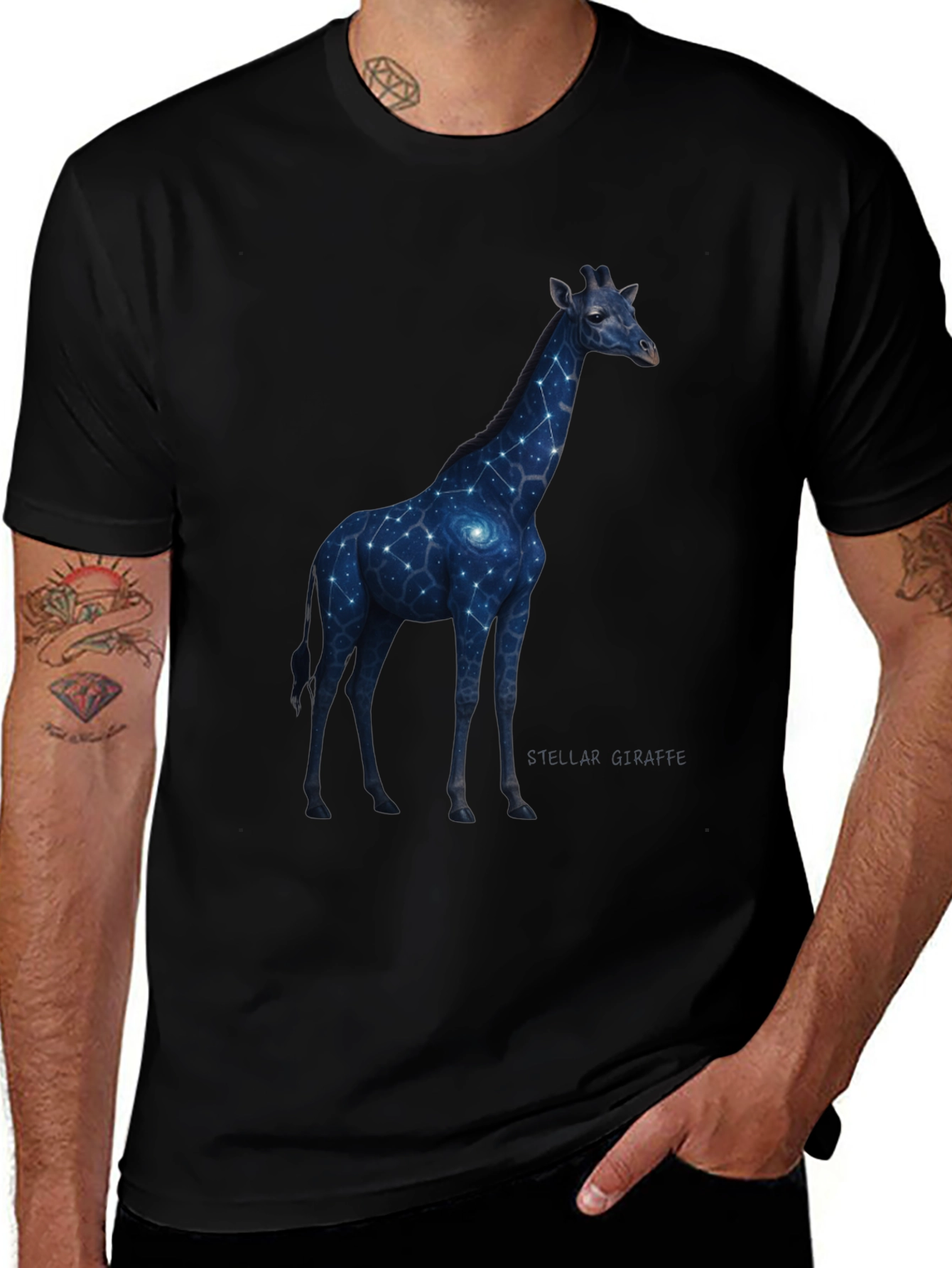 Black Galaxy Giraffe Graphic T-Shirt main image