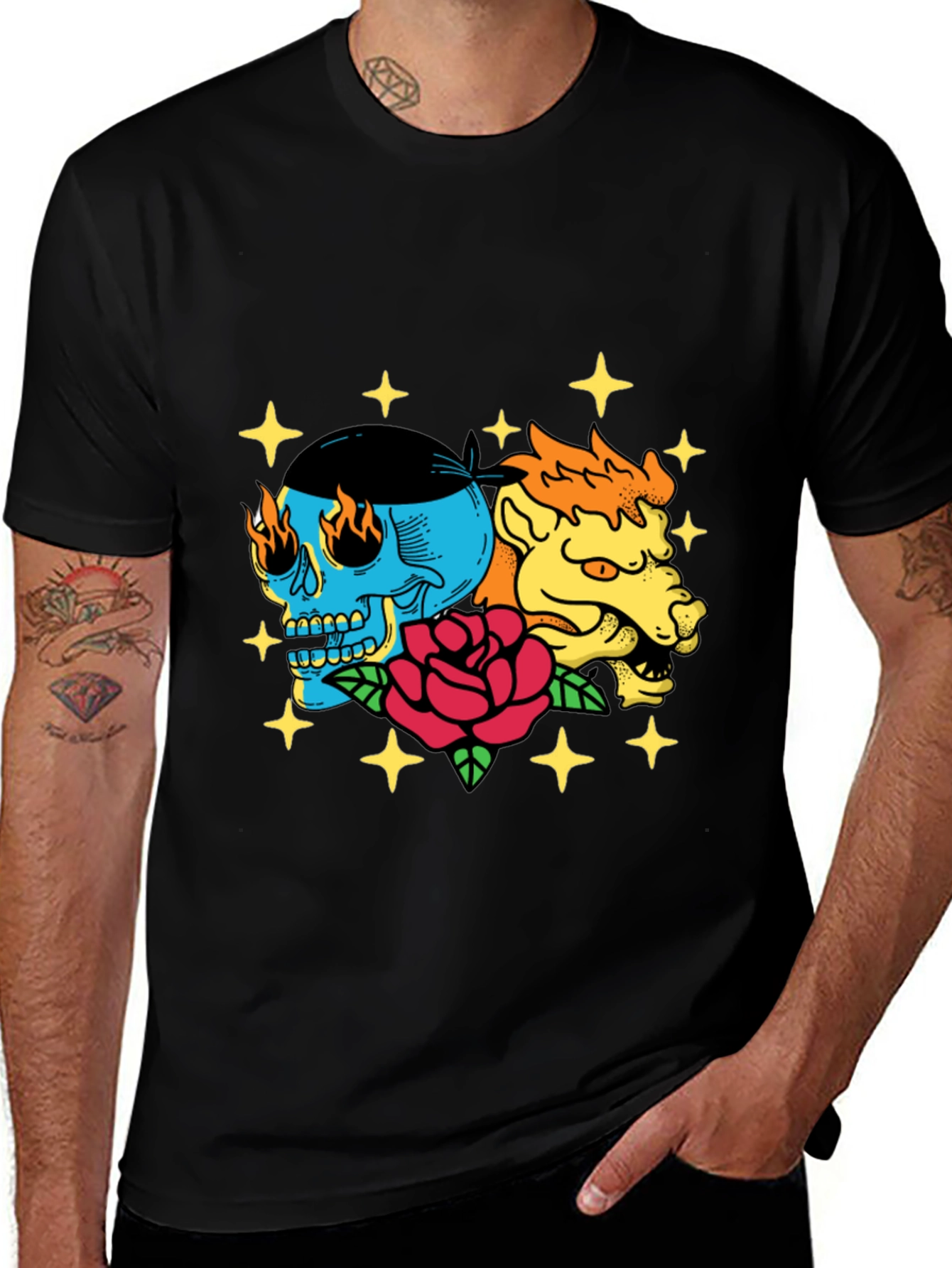 Variant 23 of Skull & Beast Graphic Tee - Black Cotton T-Shirt