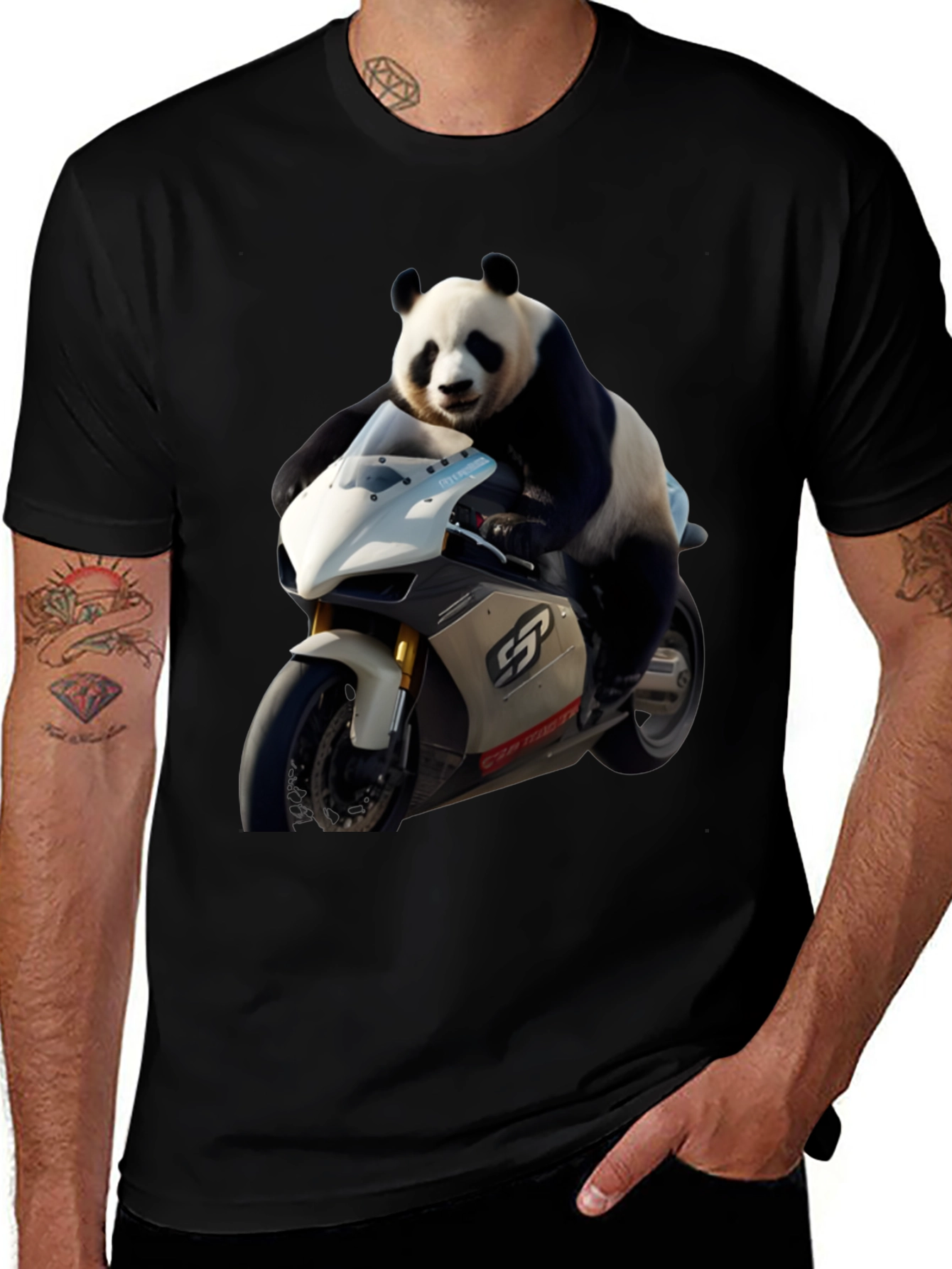 Variant 23 of Panda Biker Black T-Shirt