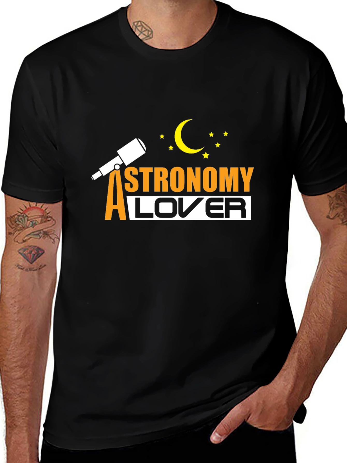Variant 5 of Astronomy Lover Black T-Shirt, Moon & Stars Design