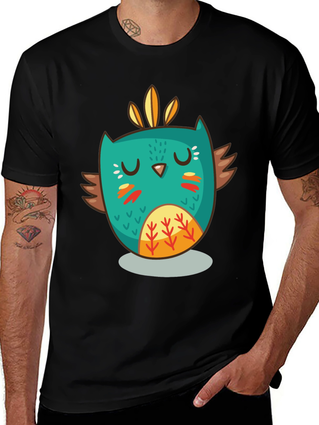 Variant 7 of Funky Owl Graphic Tee - Black Cotton Comfort