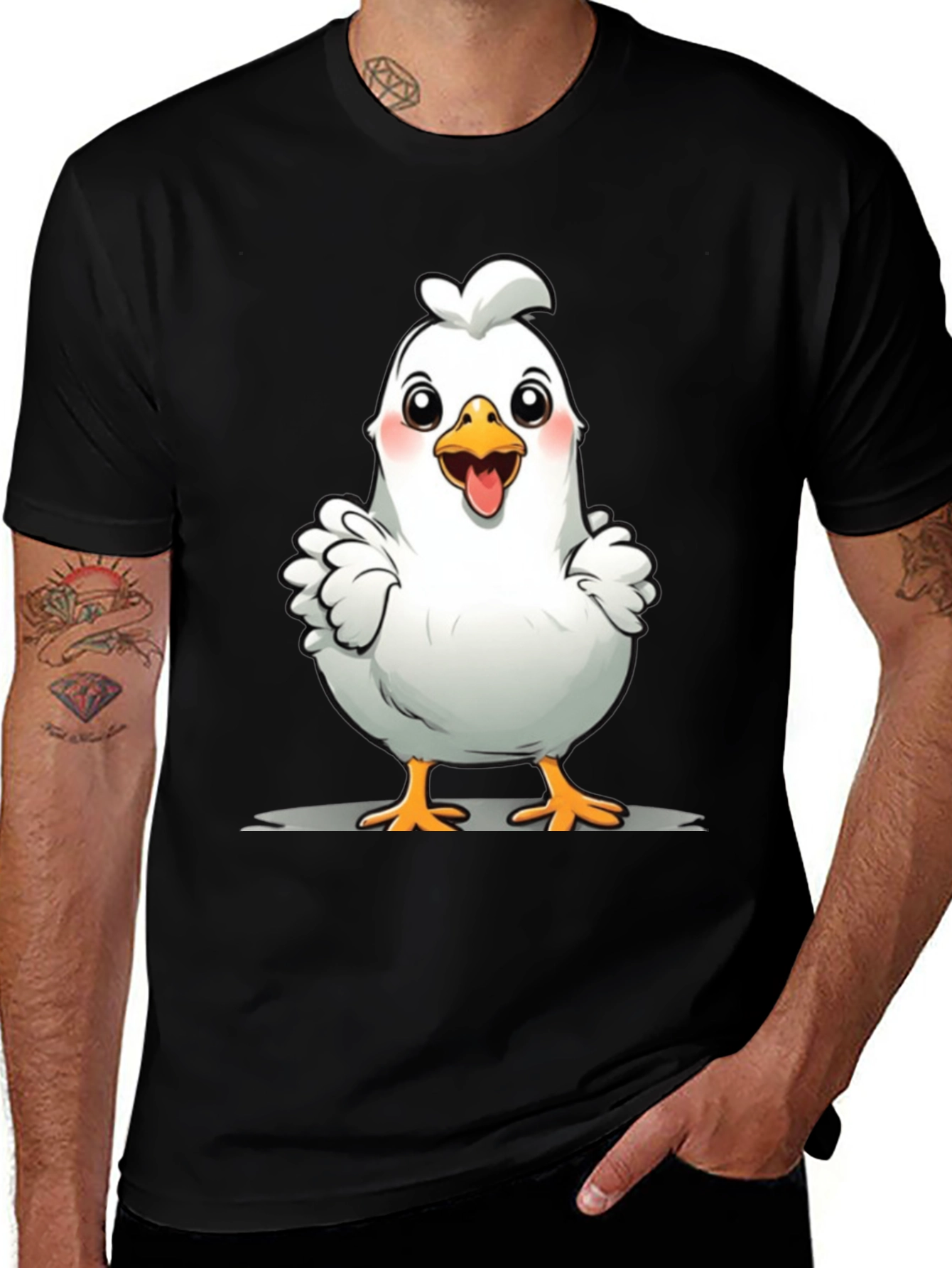 Variant 22 of Cute Chicken Graphic Tee - Black Cotton T-Shirt