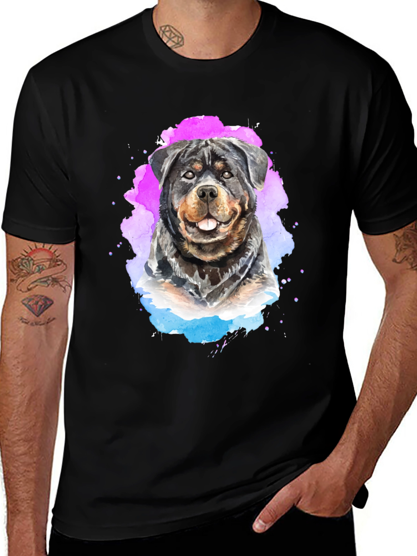 Variant 14 of Rottweiler Watercolor Graphic Tee - Black