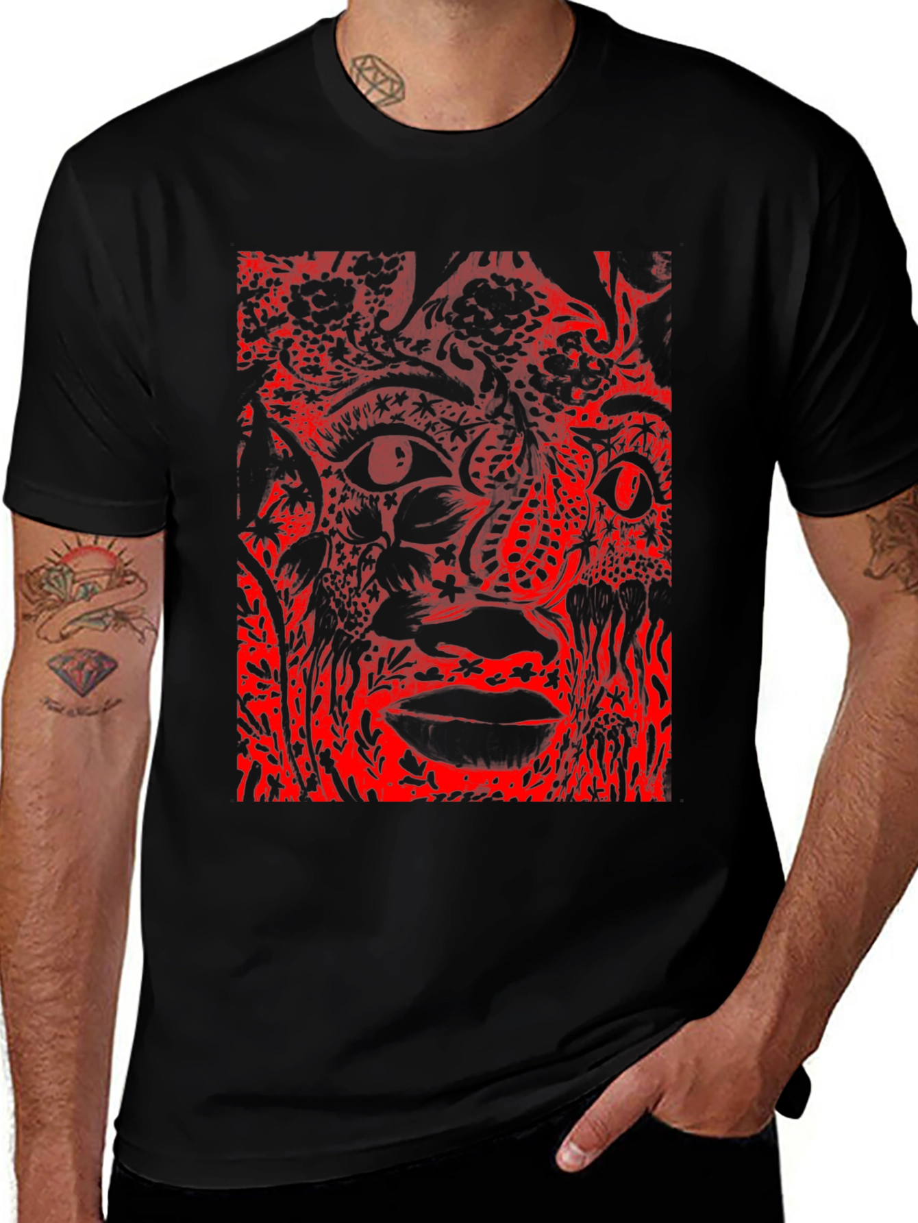 Variant 27 of Abstract Red Print Black T-Shirt