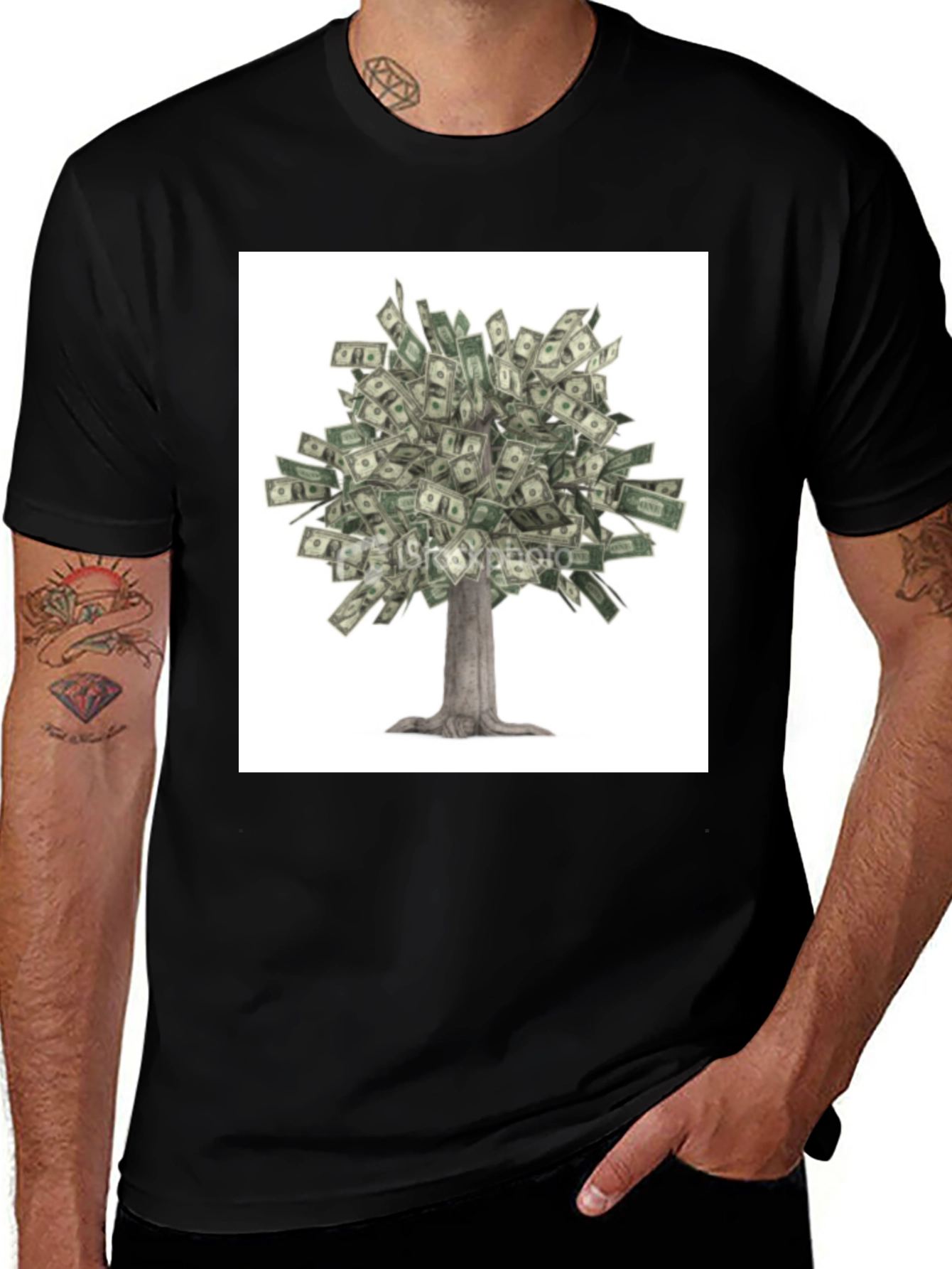 Variant 17 of Money Tree Graphic Tee - Unisex Black T-Shirt