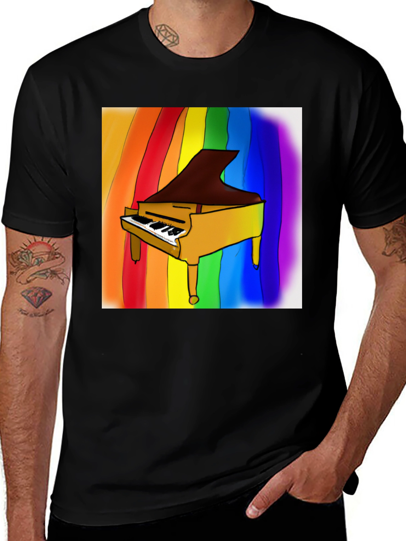 Variant 18 of Rainbow Piano T-Shirt - Black Cotton Blend