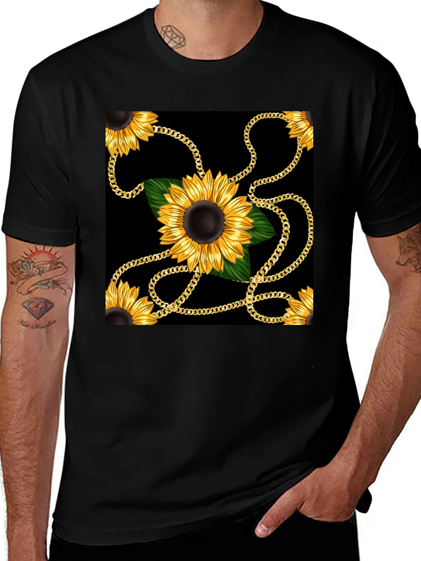 Variant 17 of Sunflower Chain Print Black T-Shirt