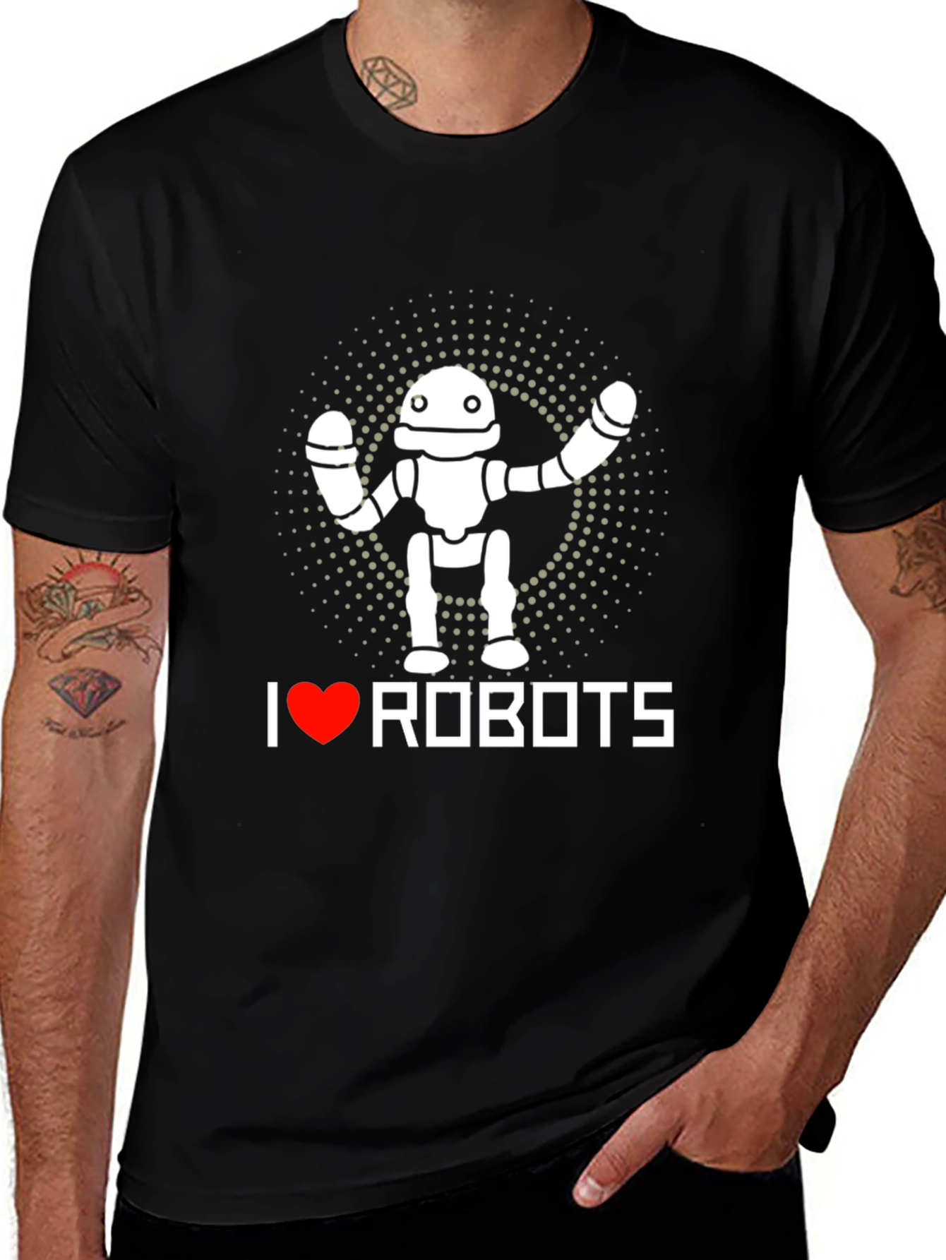 Variant 13 of I Heart Robots Graphic T-Shirt - Black Crew Neck