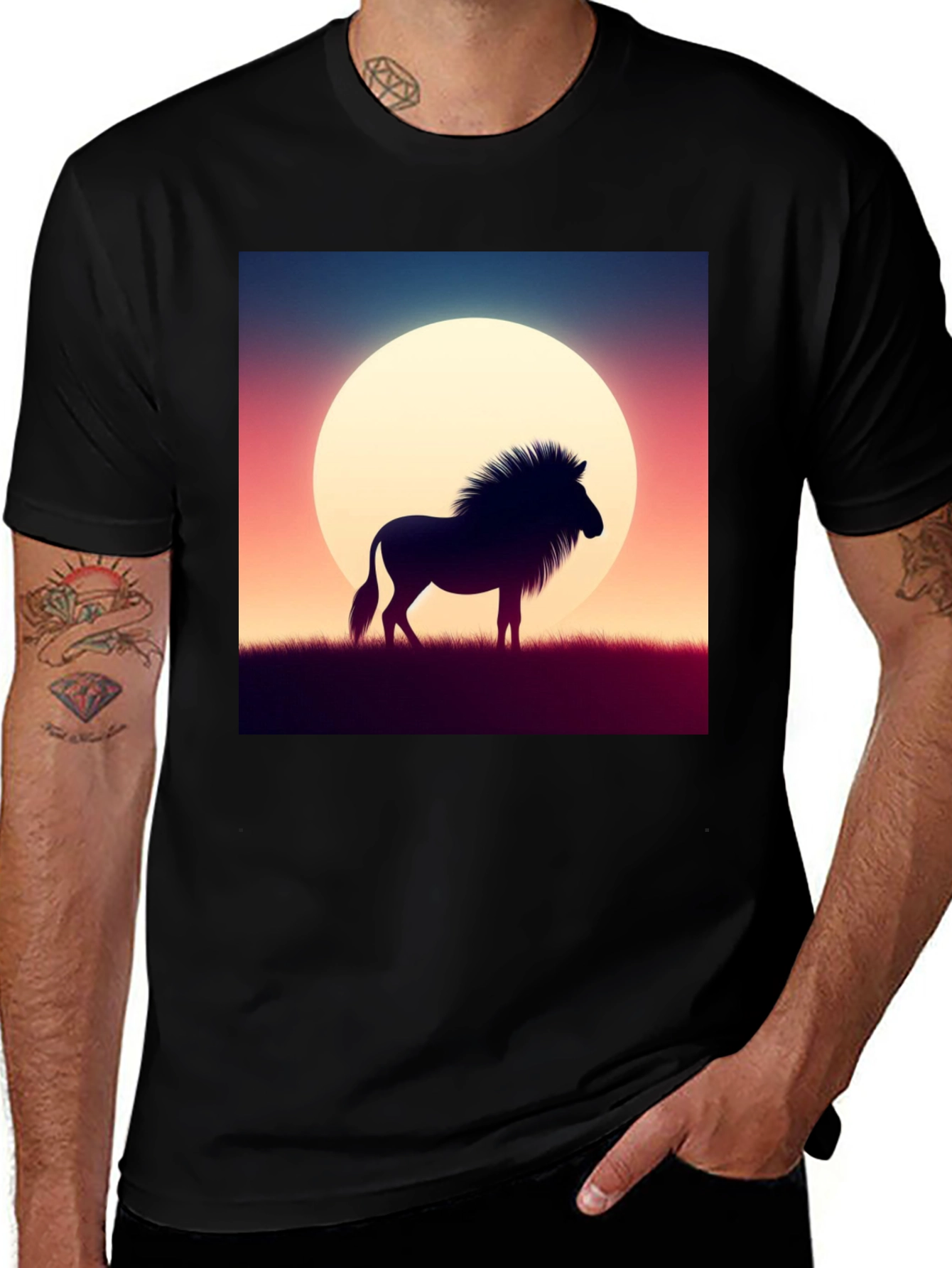Variant 26 of Sunset Horse Graphic Tee - Black Cotton Blend