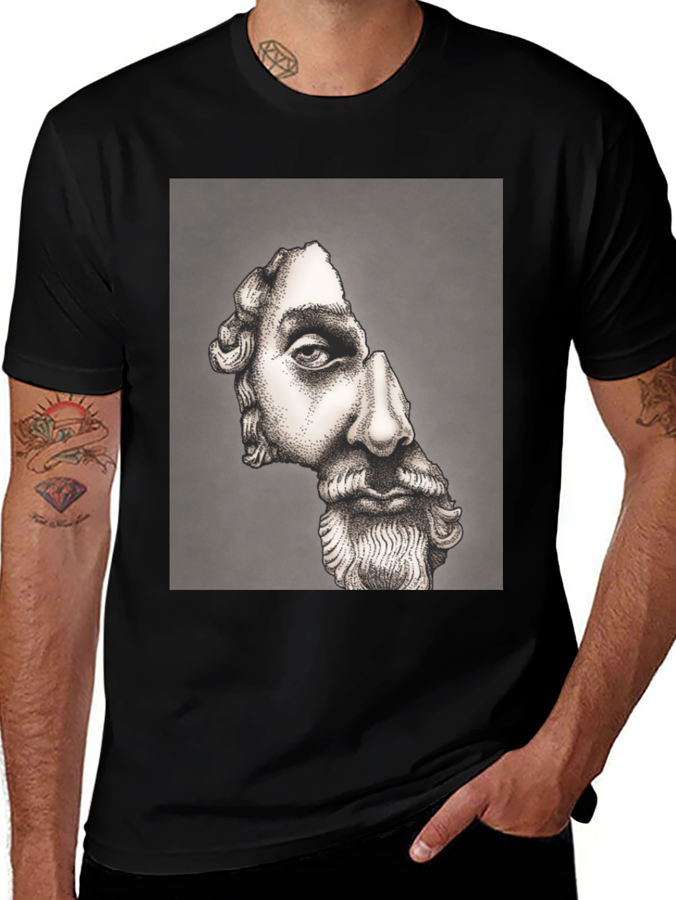 Variant 29 of Broken Statue Graphic Tee - Stylish Black Shirt
