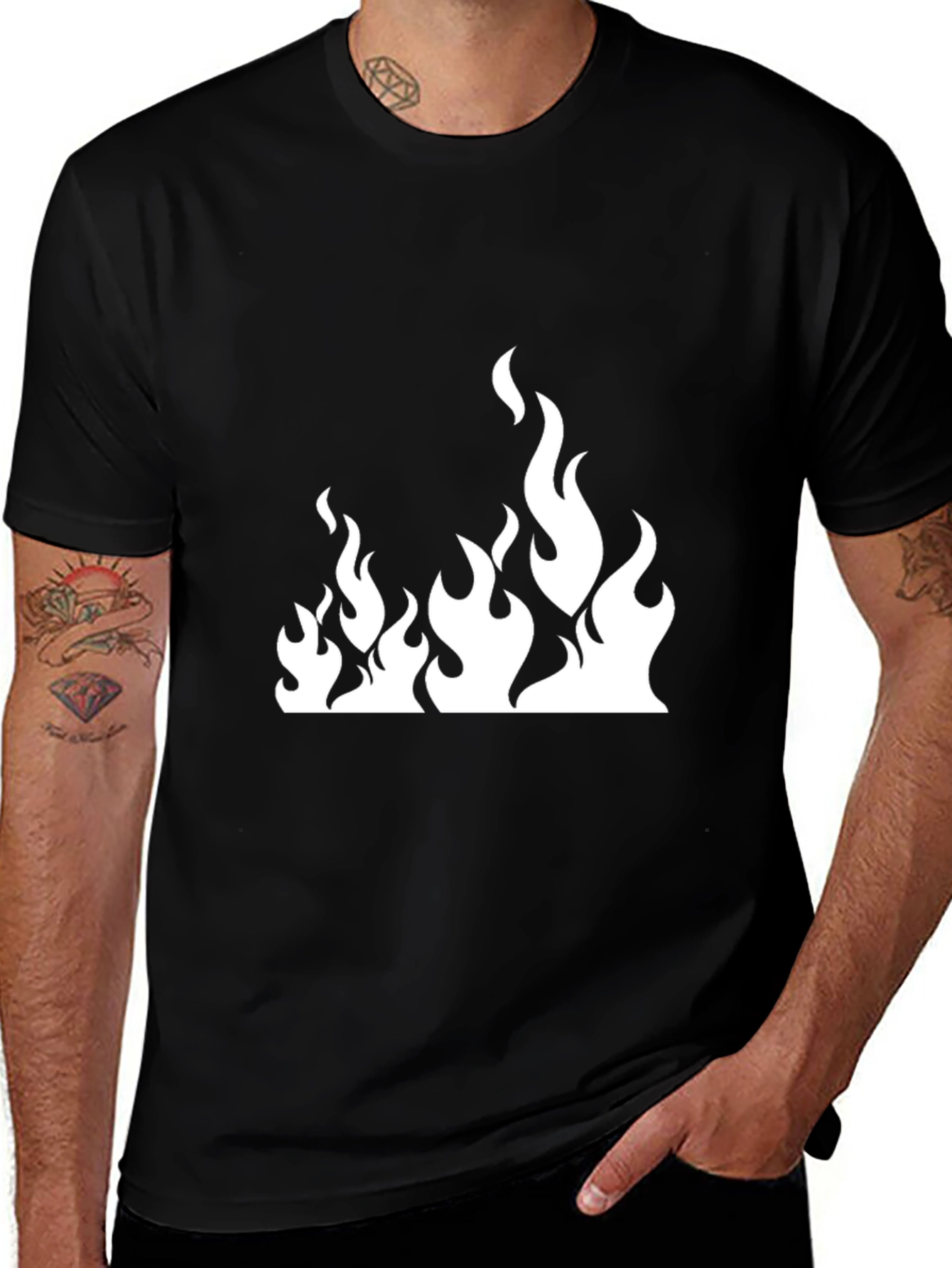 Variant 14 of Black T-Shirt with White Flame Graphic