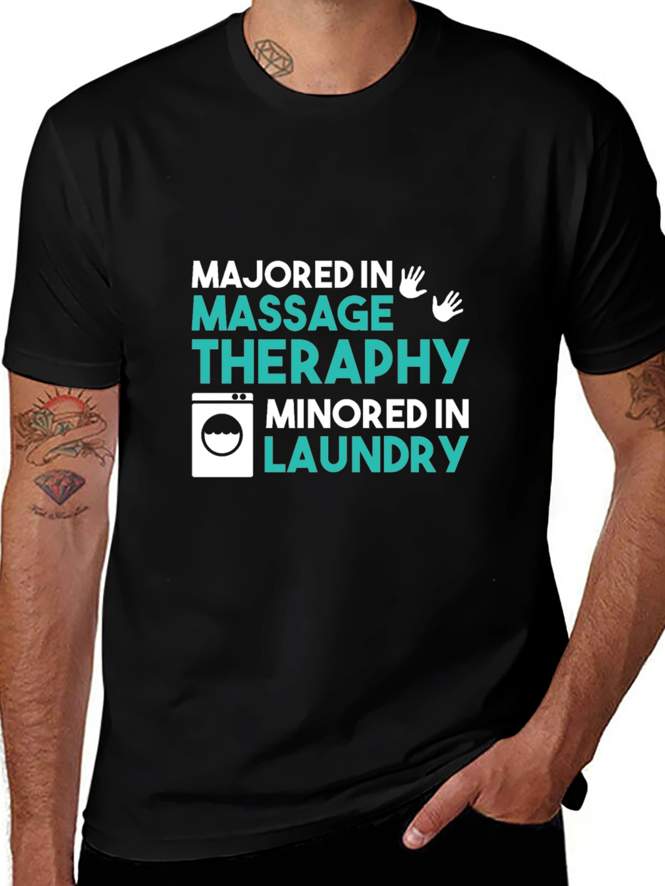 Variant 6 of Massage Therapy & Laundry Graphic Tee - Black T-Shirt
