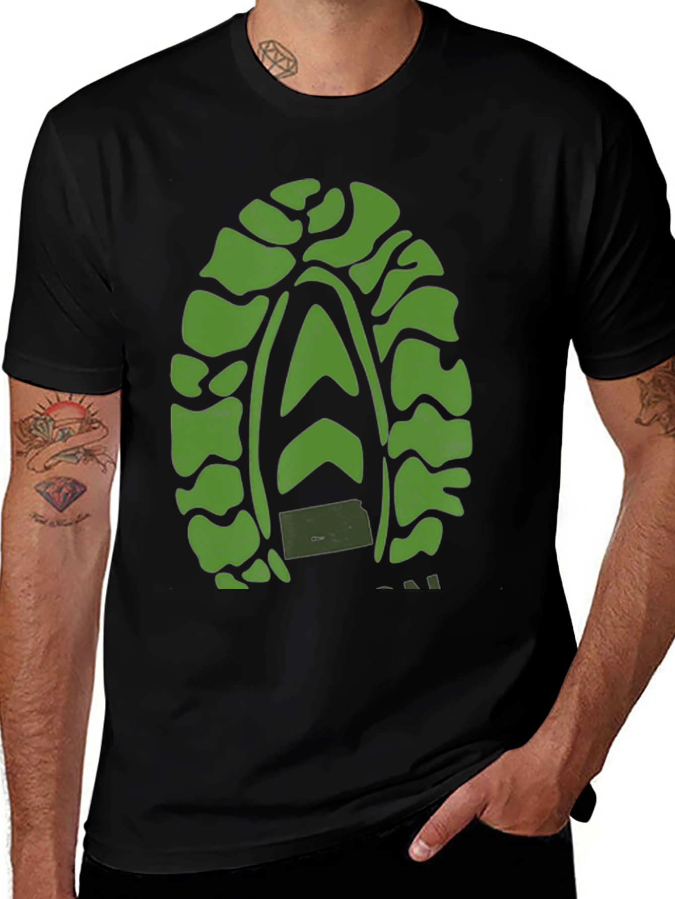 Variant 2 of Green Tread Graphic Black T-Shirt
