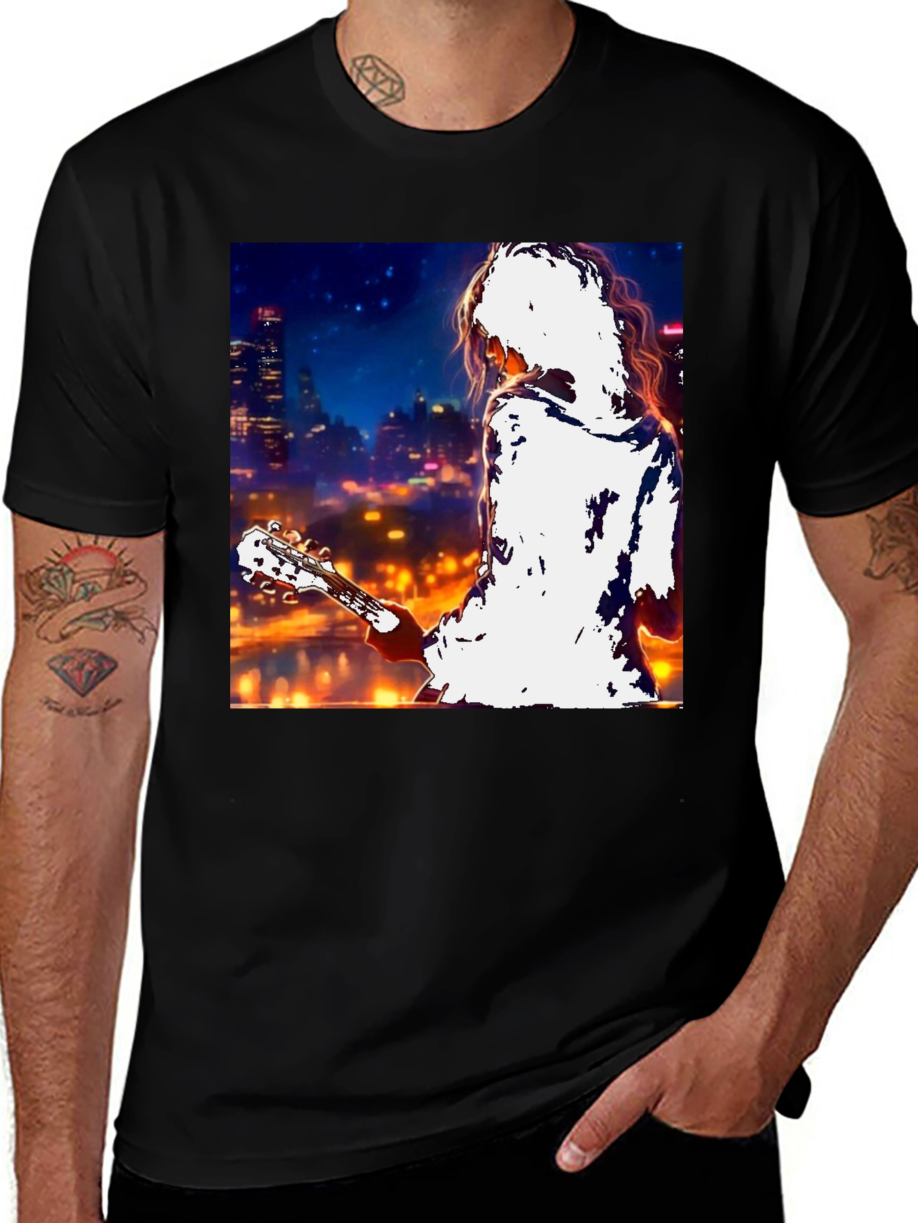 Variant 30 of Guitarist Cityscape Graphic T-Shirt