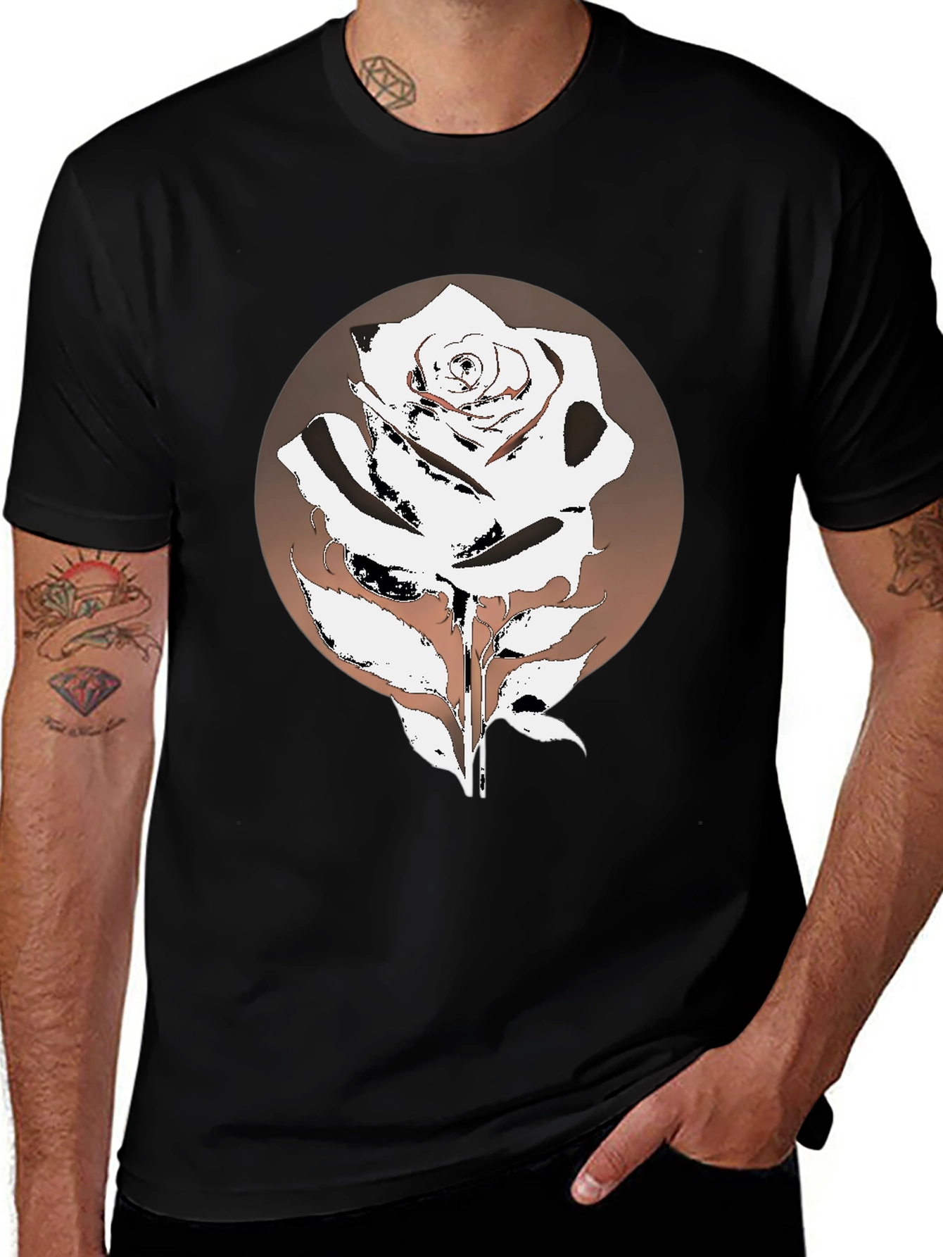 Variant 3 of Rose Graphic Print Men's Black T-Shirt