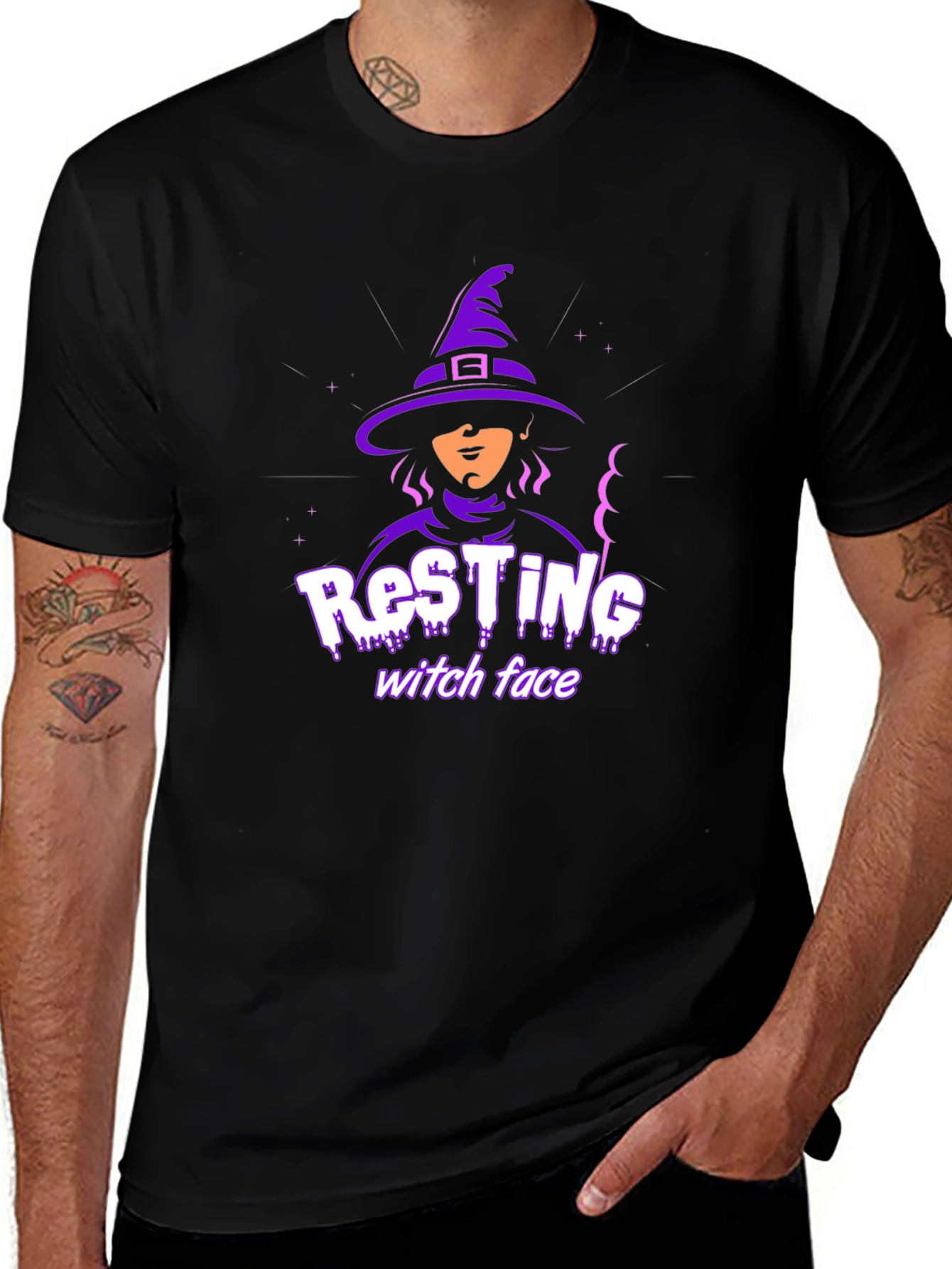 Variant 25 of Resting Witch Face Graphic Tee - Halloween Apparel