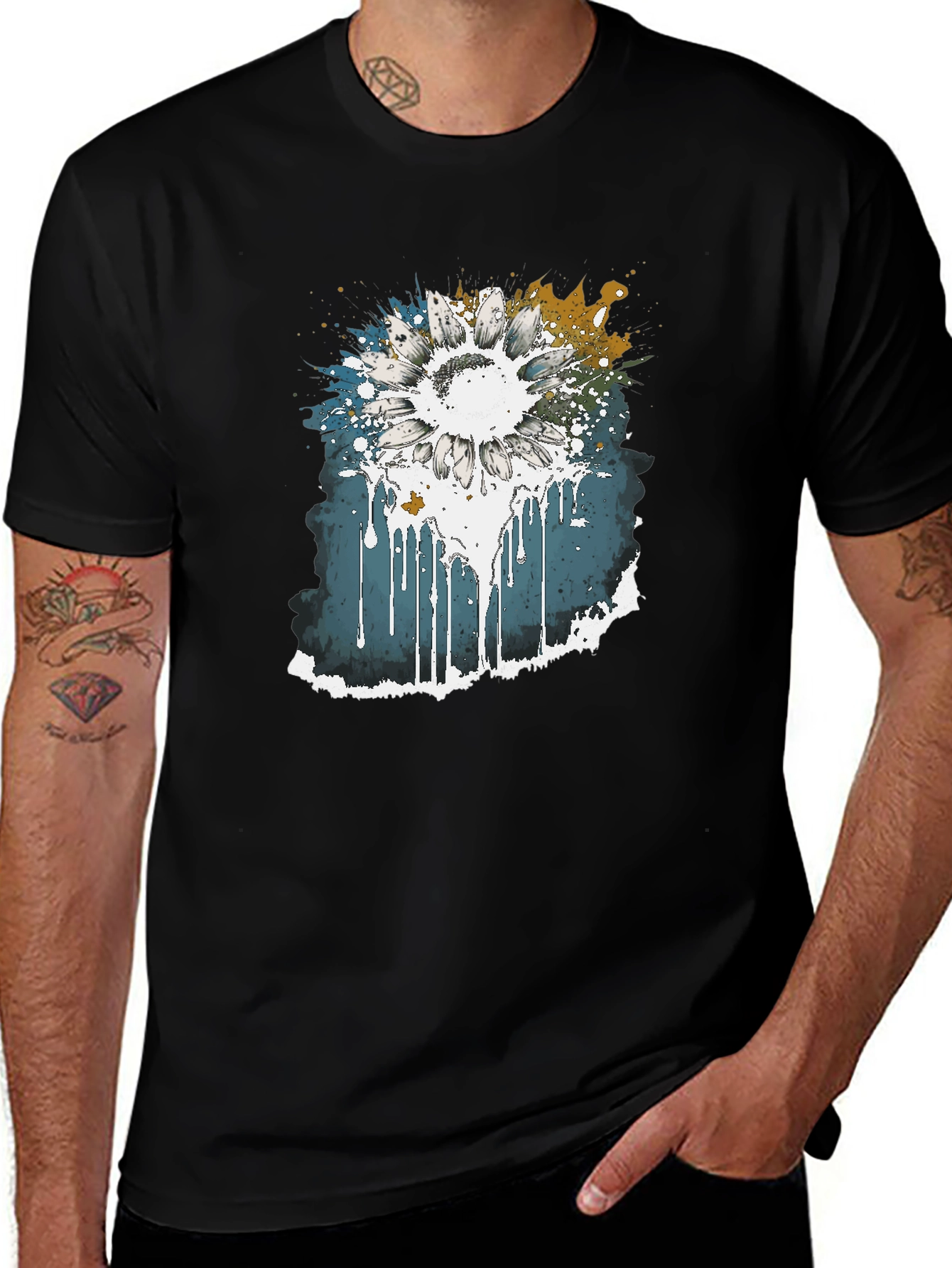 Black Sunflower Splash Graphic Tee main image