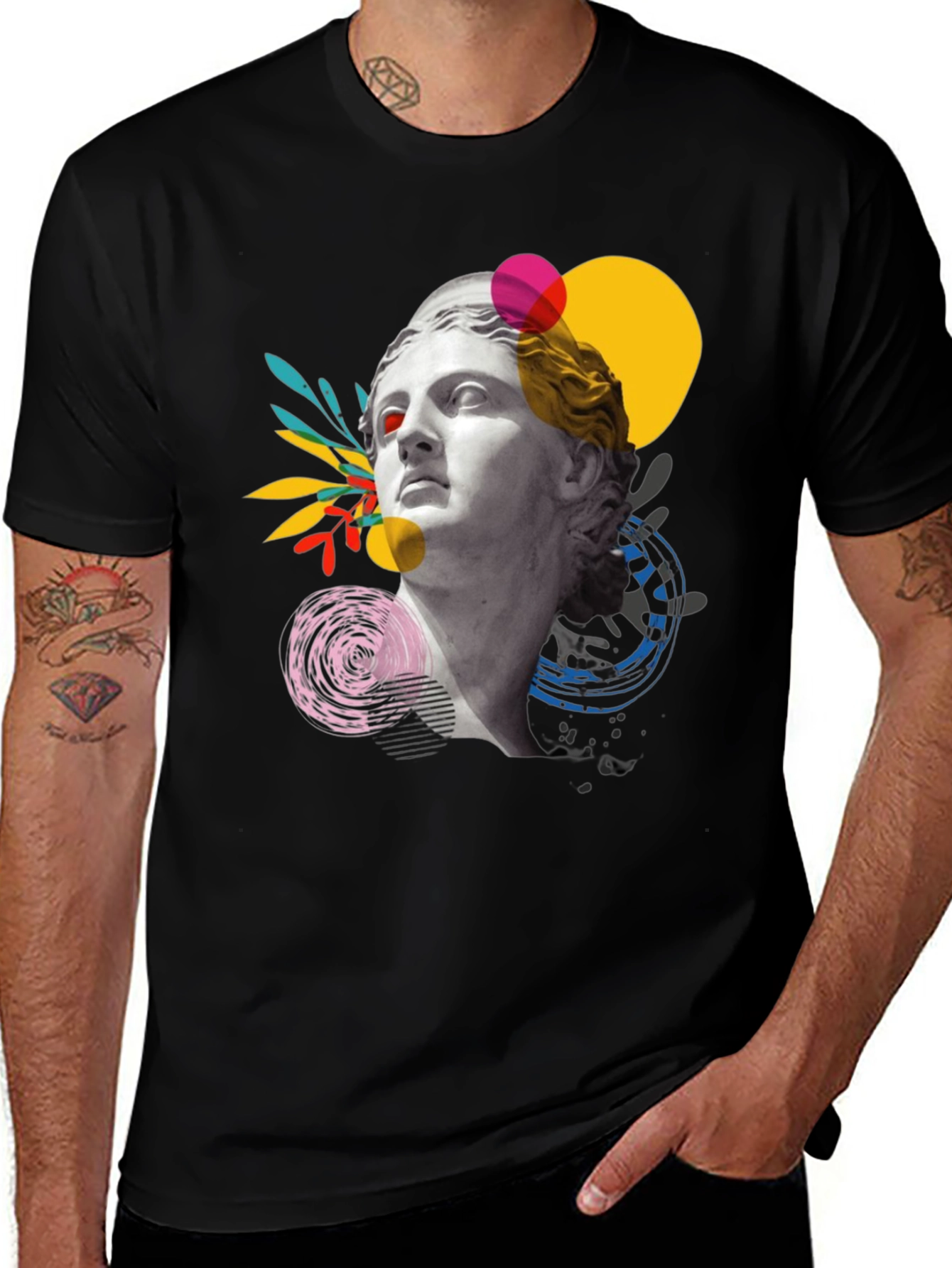 Statue Head Graphic Print Black T-Shirt