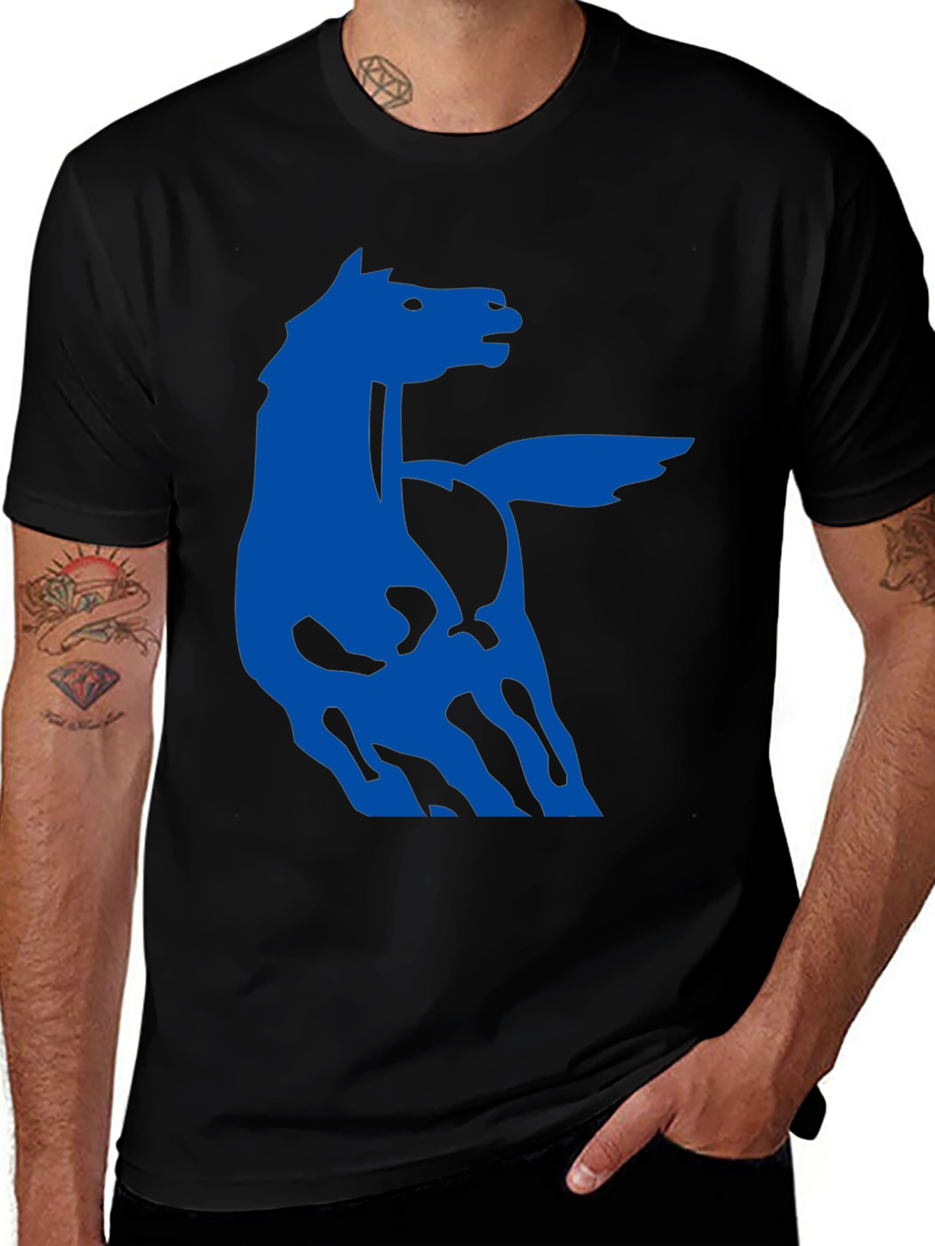 Variant 10 of Blue Horse Graphic Tee - Men's Black T-Shirt