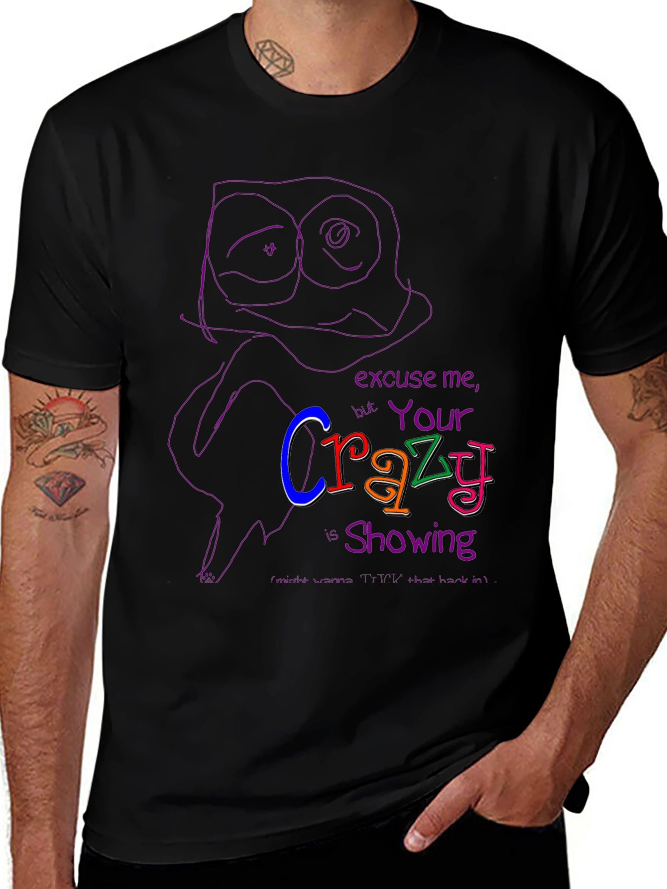 Variant 10 of Crazy Showing Graphic Tee - Unisex Black Shirt